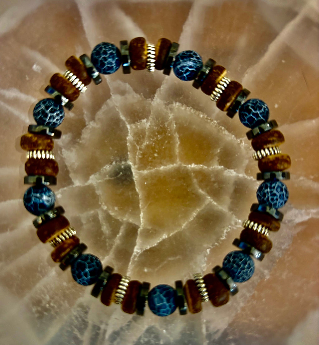 Earthforge Mixed Material Bracelet – Stone, Wood & Metal | Grounding, Strength & Balance | Reiki-Infused Bracelet for Medium to Large Wrists | | Wiccan Center