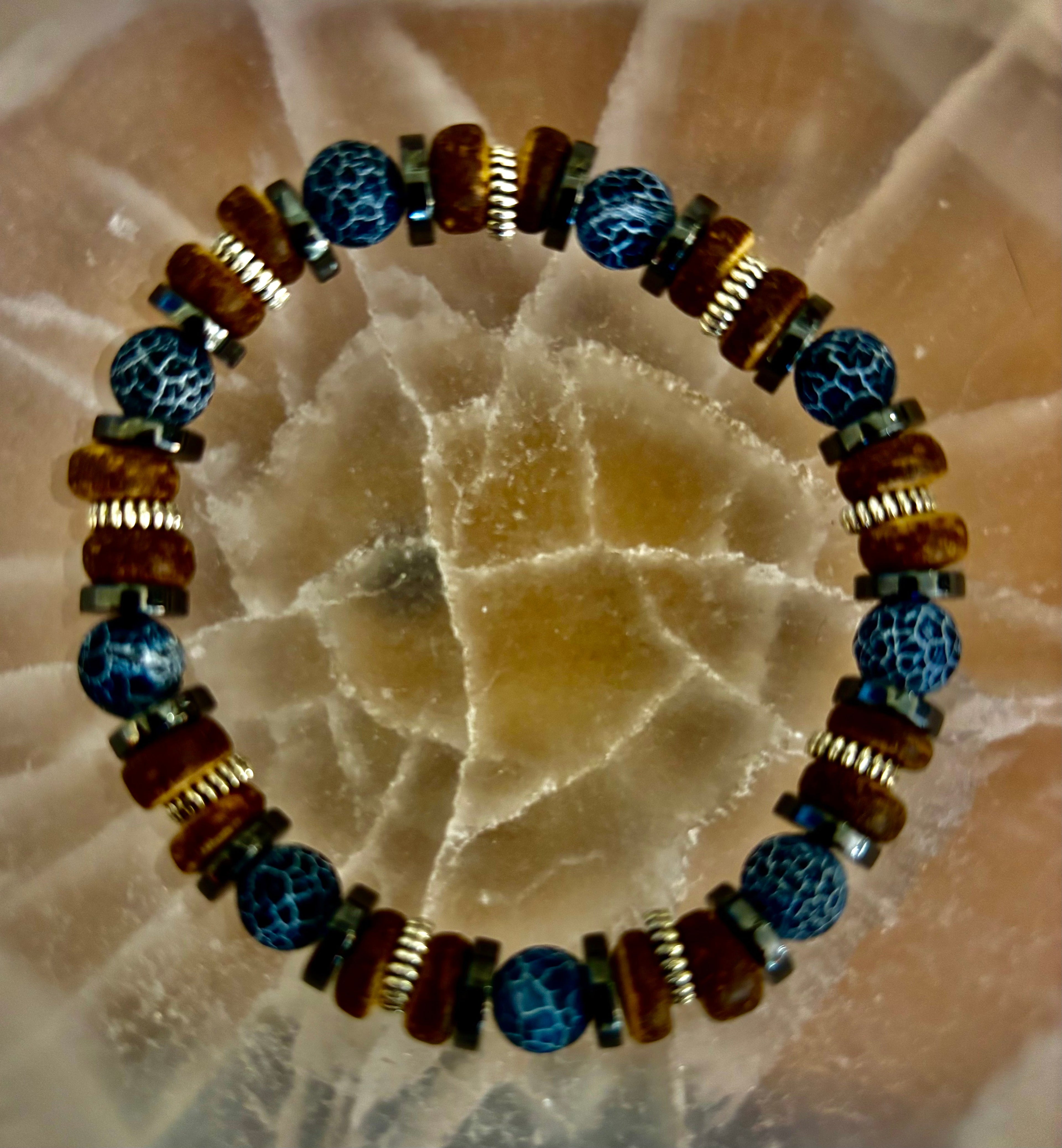 Earthforge Mixed Material Bracelet – Stone, Wood & Metal | Grounding, Strength & Balance | Reiki-Infused Bracelet for Medium to Large Wrists | | Wiccan Center
