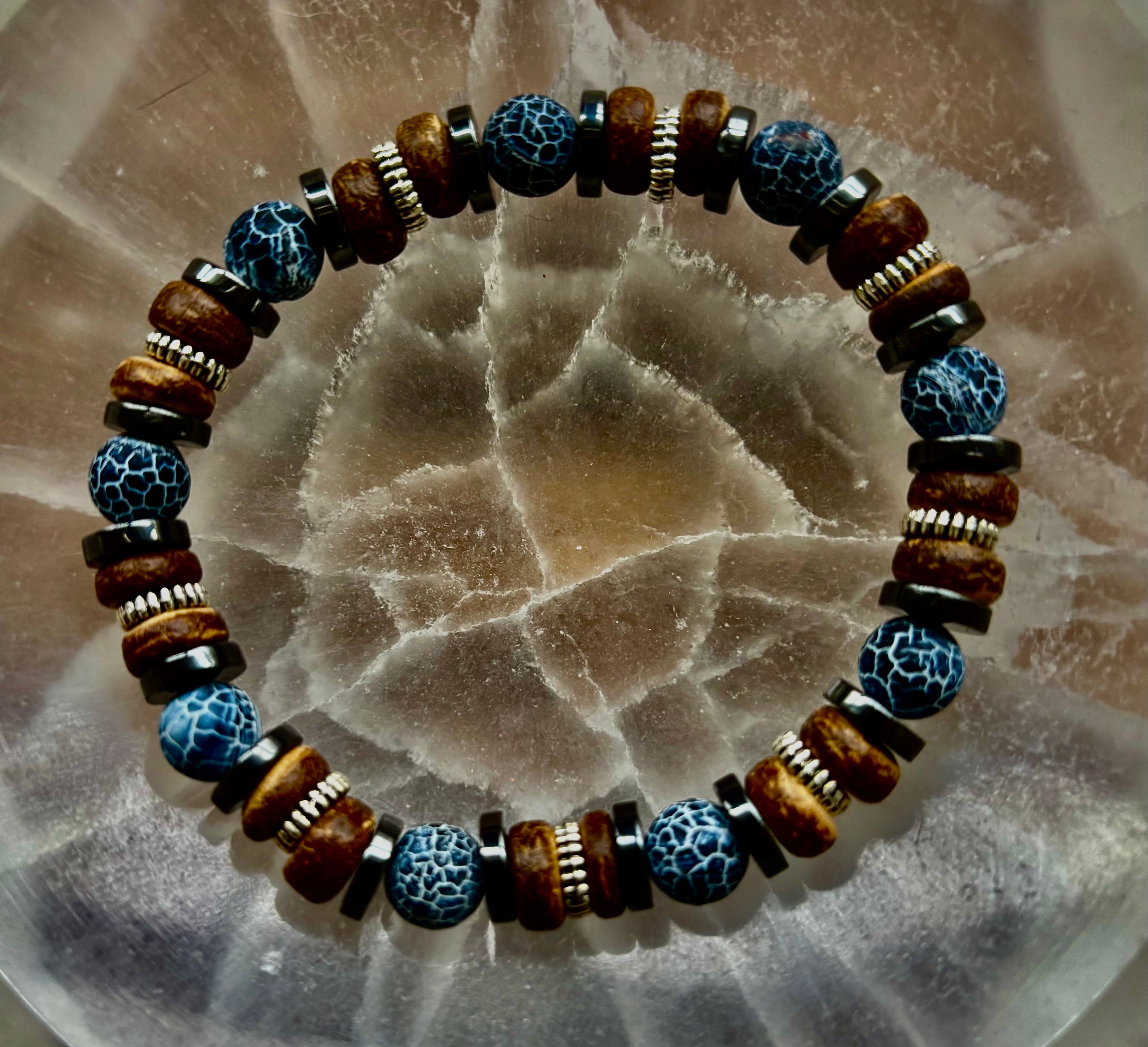 Earthforge Mixed Material Bracelet – Stone, Wood & Metal | Grounding, Strength & Balance | Reiki-Infused Bracelet for Medium to Large Wrists | | Wiccan Center