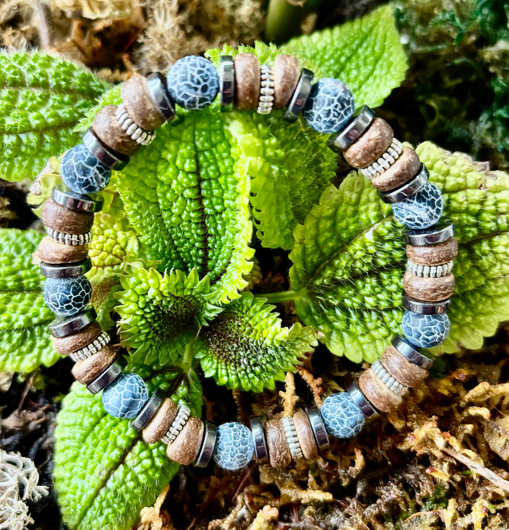 Earthforge Mixed Material Bracelet – Stone, Wood & Metal | Grounding, Strength & Balance | Reiki-Infused Bracelet for Medium to Large Wrists | | Wiccan Center