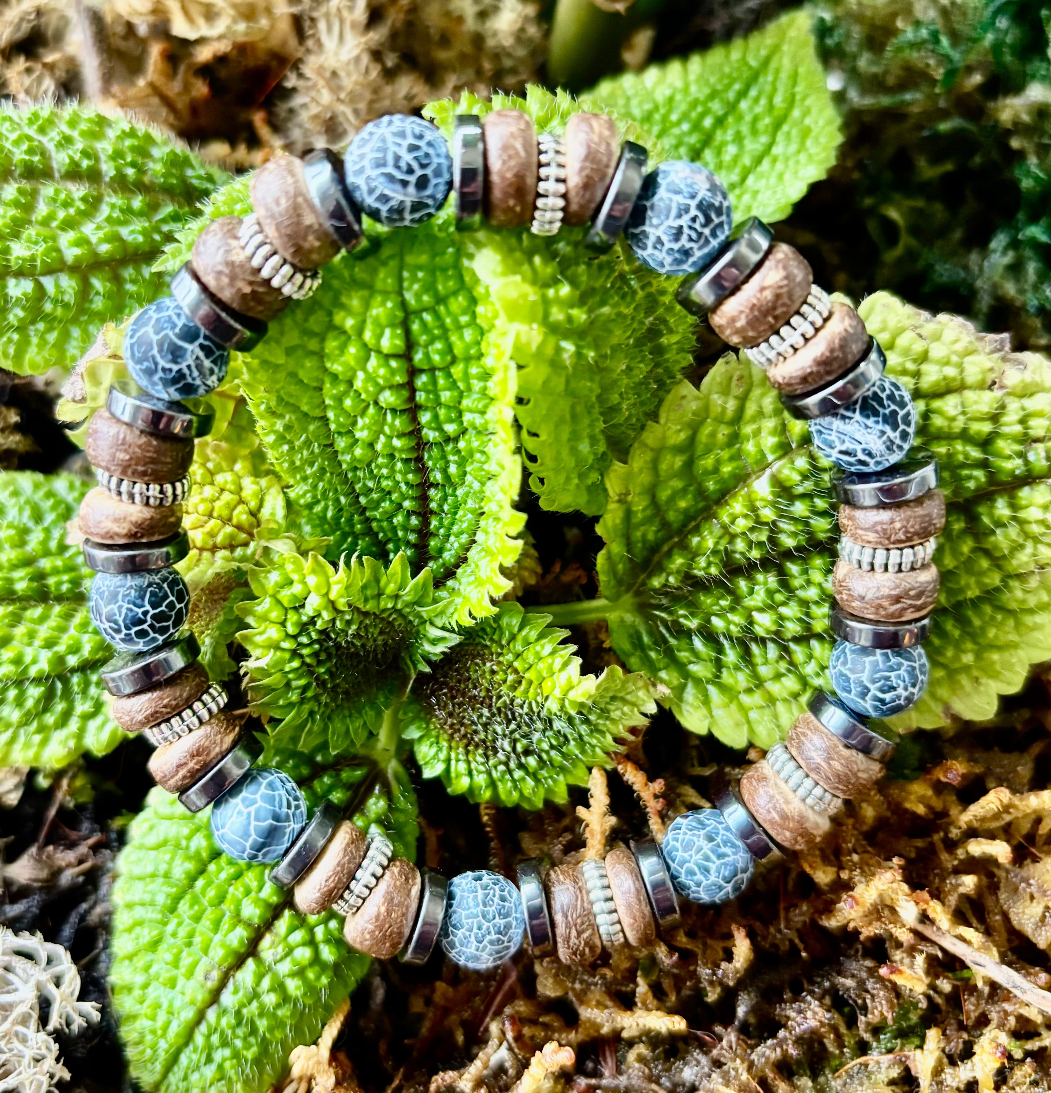 Earthforge Mixed Material Bracelet – Stone, Wood & Metal | Grounding, Strength & Balance | Reiki-Infused Bracelet for Medium to Large Wrists | | Wiccan Center