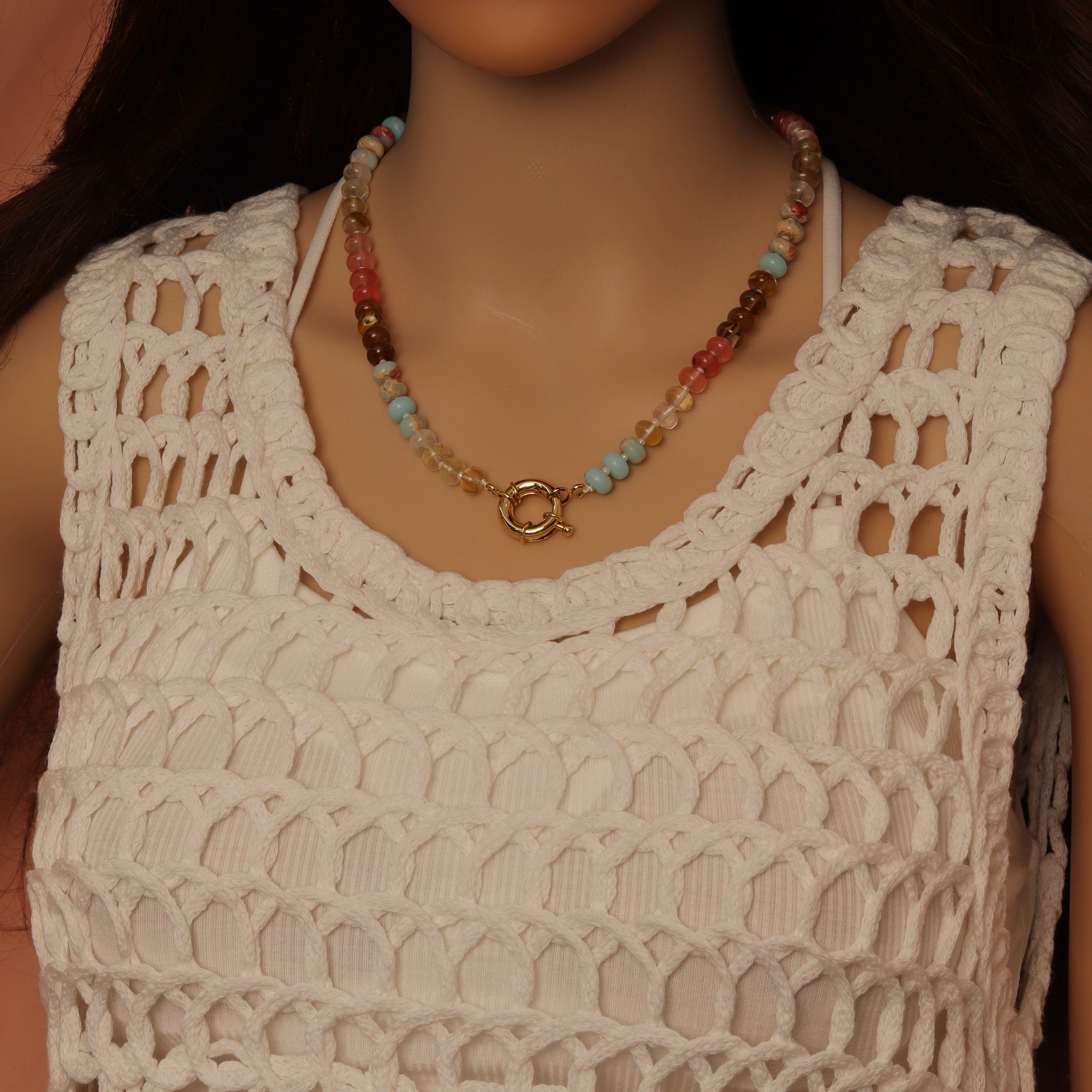 Mixed Roundelee Gemstone Beads necklace, sku#EF813 | necklace | Wiccan Center