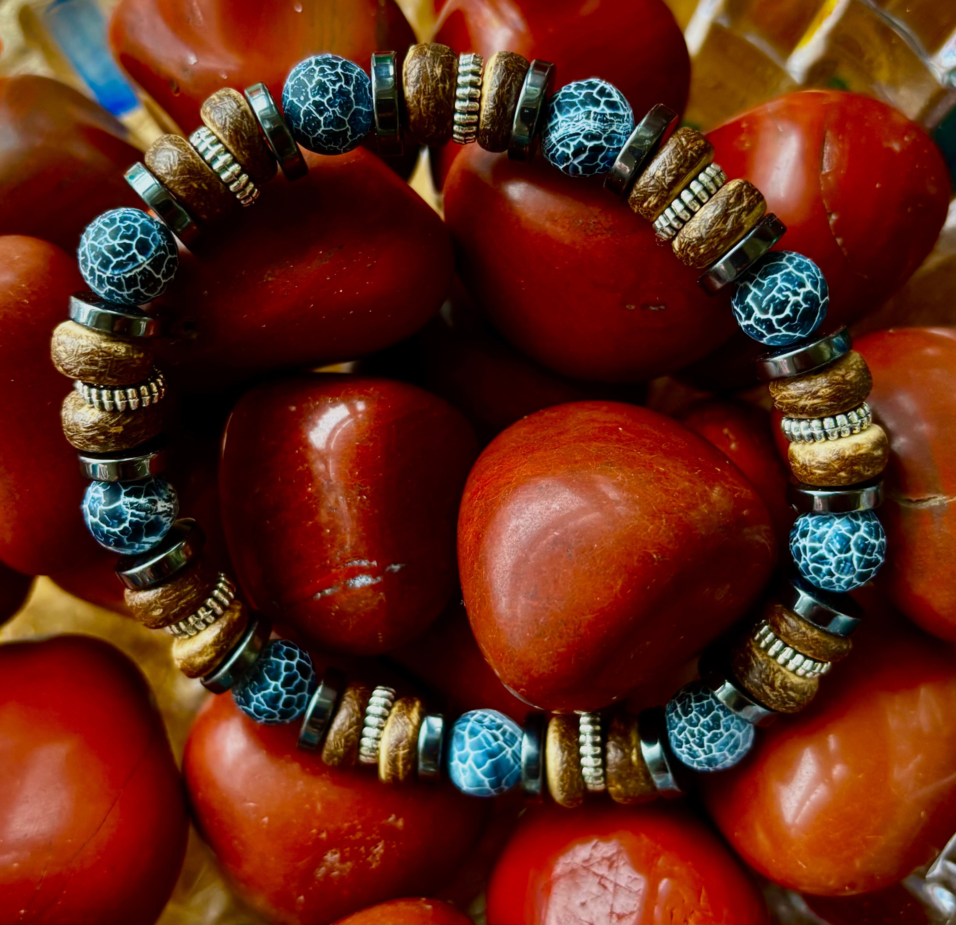 Earthforge Mixed Material Bracelet – Stone, Wood & Metal | Grounding, Strength & Balance | Reiki-Infused Bracelet for Medium to Large Wrists | | Wiccan Center