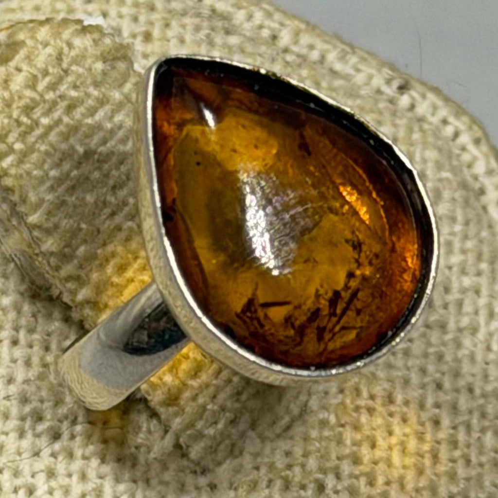 Amber Teardrop Ring - Sterling Silver - Size 6 | Rings | Wiccan Center