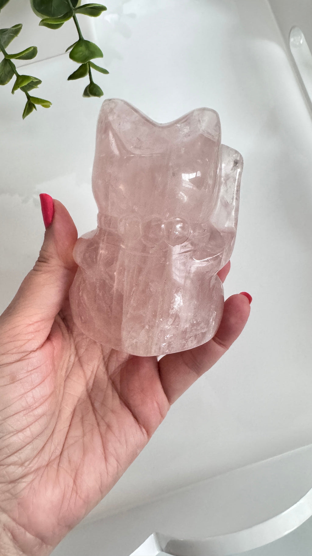XL Rose Quartz Crystal Lucky Cat, Maneki Neko, Fortune Cat High Quality 4” | Crystals | Wiccan Center