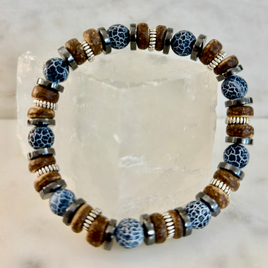 Earthforge Mixed Material Bracelet – Stone, Wood & Metal | Grounding, Strength & Balance | Reiki-Infused Bracelet for Medium to Large Wrists | | Wiccan Center