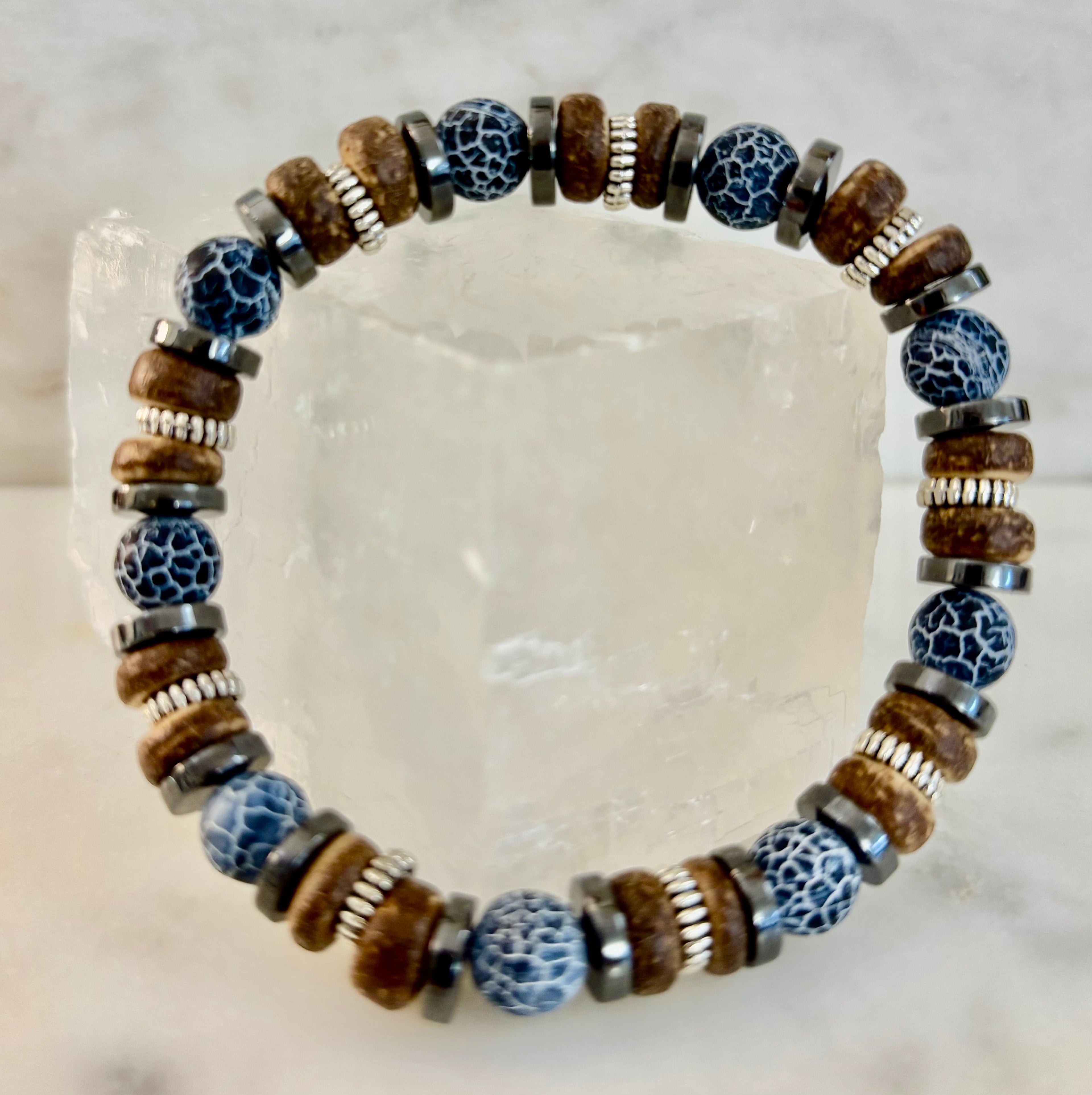Earthforge Mixed Material Bracelet – Stone, Wood & Metal | Grounding, Strength & Balance | Reiki-Infused Bracelet for Medium to Large Wrists | | Wiccan Center