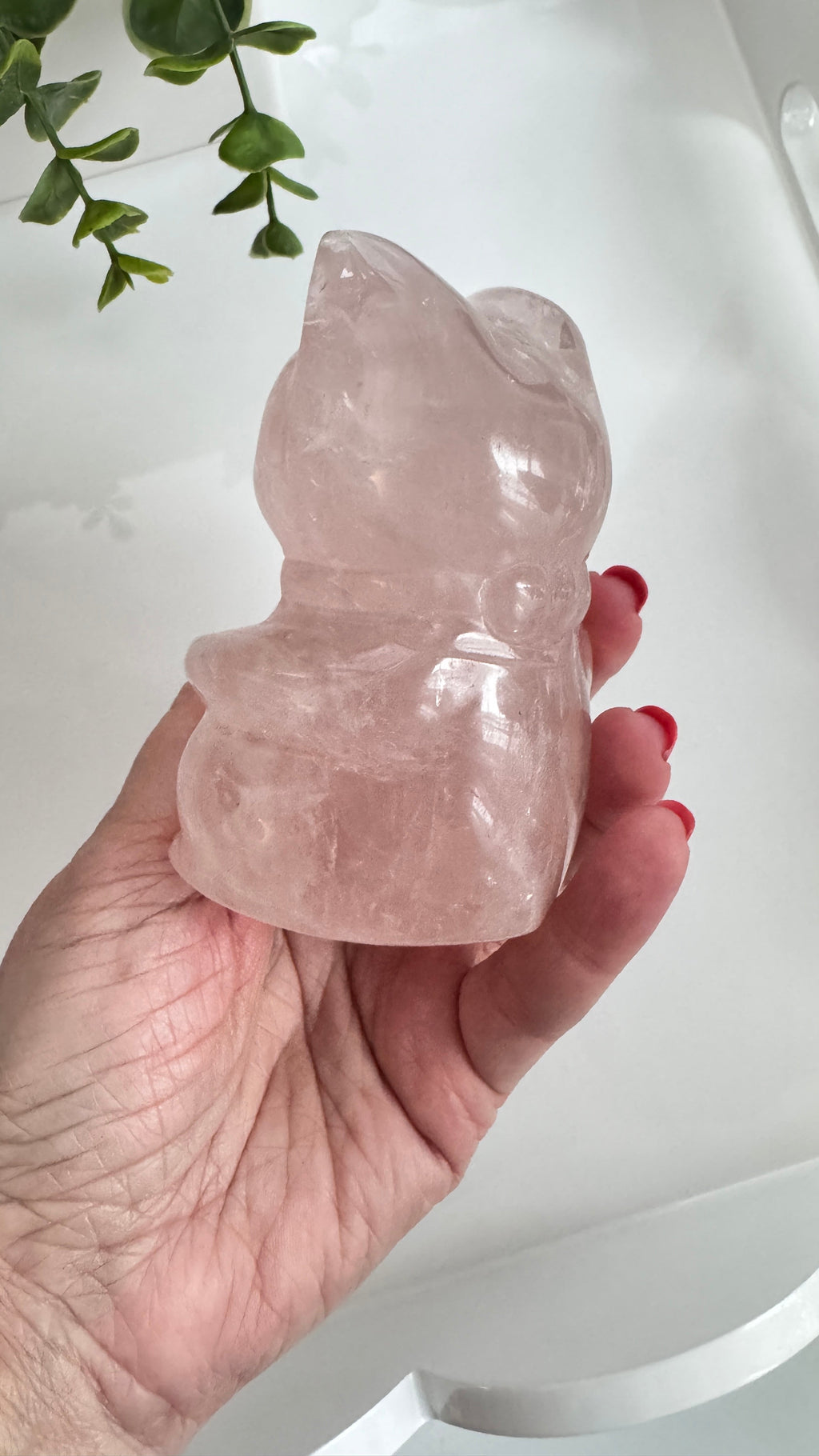 XL Rose Quartz Crystal Lucky Cat, Maneki Neko, Fortune Cat High Quality 4” | Crystals | Wiccan Center