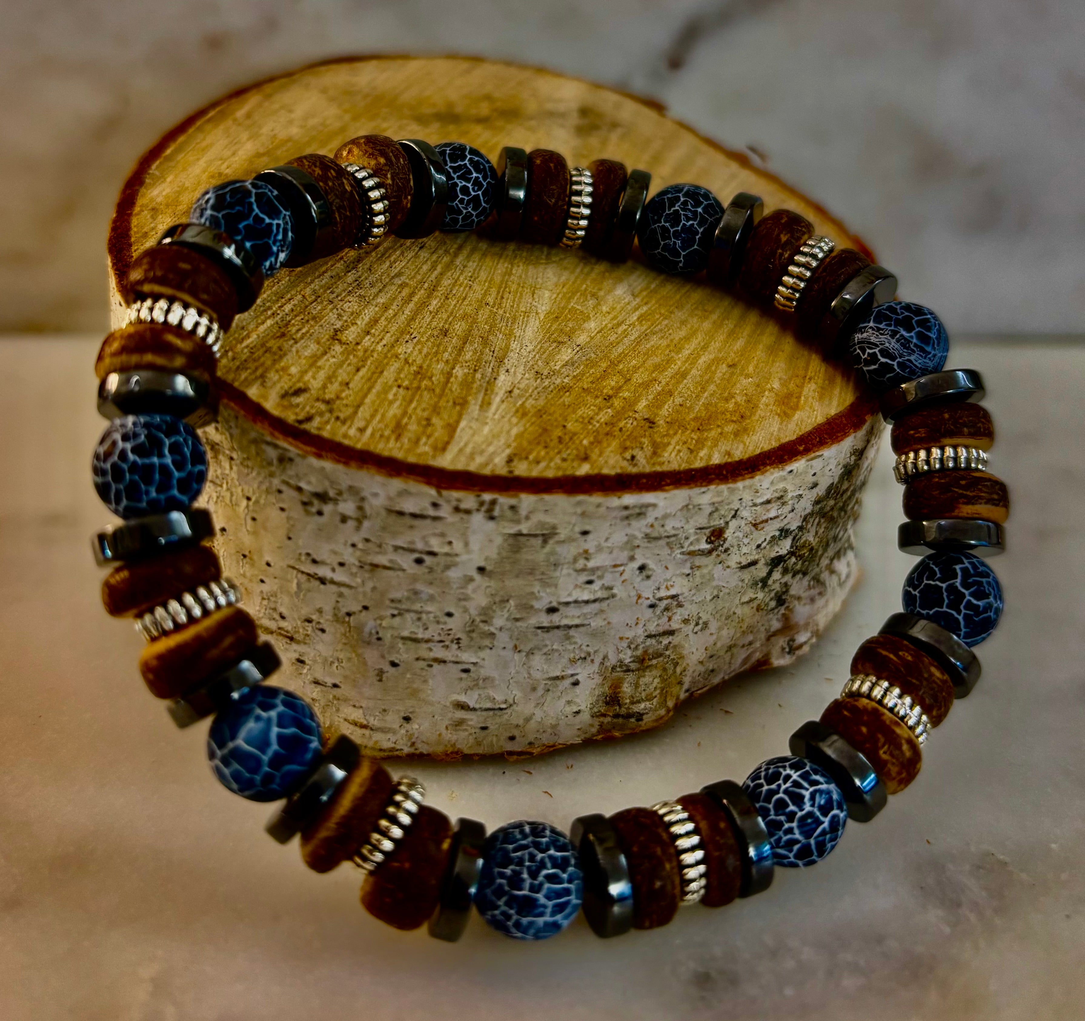 Earthforge Mixed Material Bracelet – Stone, Wood & Metal | Grounding, Strength & Balance | Reiki-Infused Bracelet for Medium to Large Wrists | | Wiccan Center