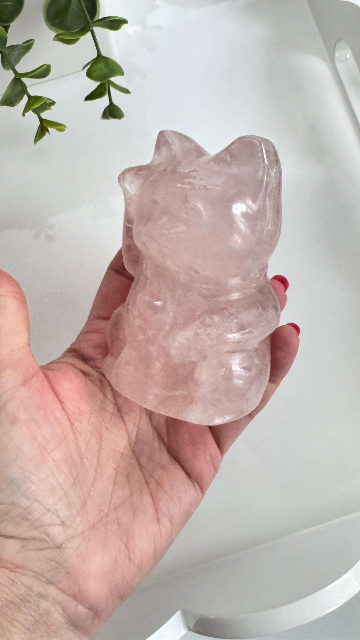 XL Rose Quartz Crystal Lucky Cat, Maneki Neko, Fortune Cat High Quality 4” | Crystals | Wiccan Center
