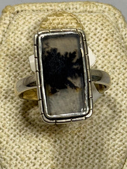 Tree Agate Rectangular Cut Ring - Sterling Silver - Size 6 | Rings | Wiccan Center