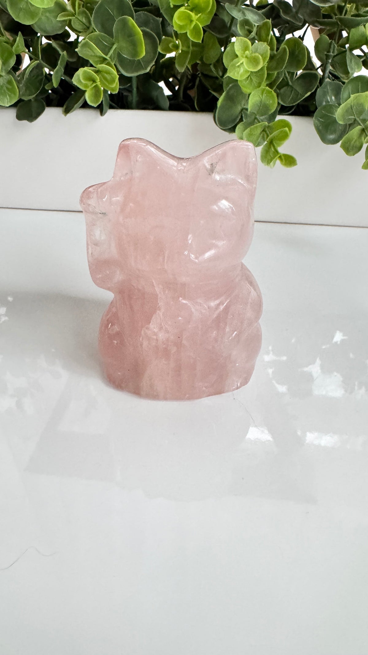 XL Rose Quartz Crystal Lucky Cat, Maneki Neko, Fortune Cat High Quality 4” | Crystals | Wiccan Center