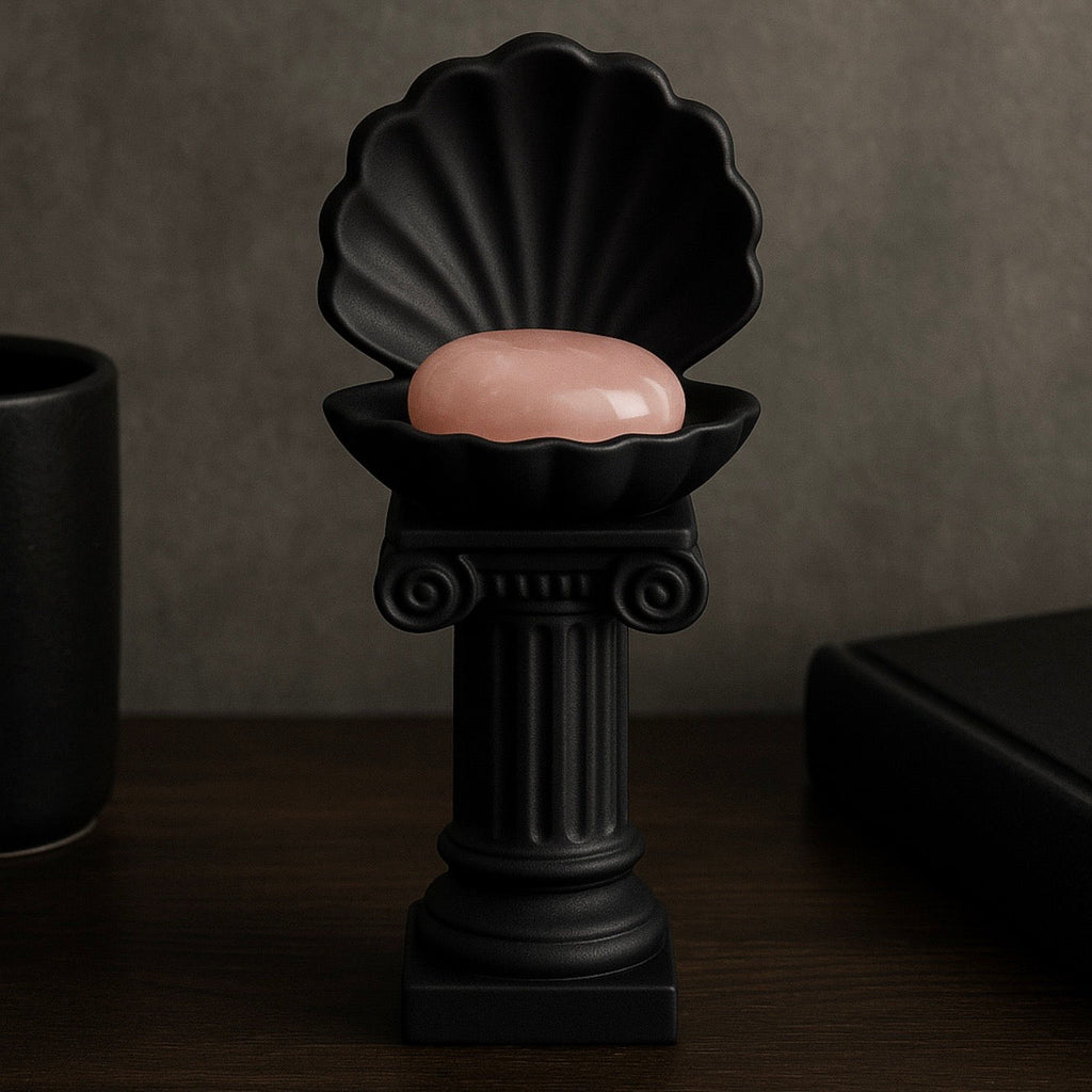 Black Gothic Clam Shell Crystal Pebble Holder – Dark Stone Like 3D Pedestal by KREATEUR Studio (Beta) | | Wiccan Center