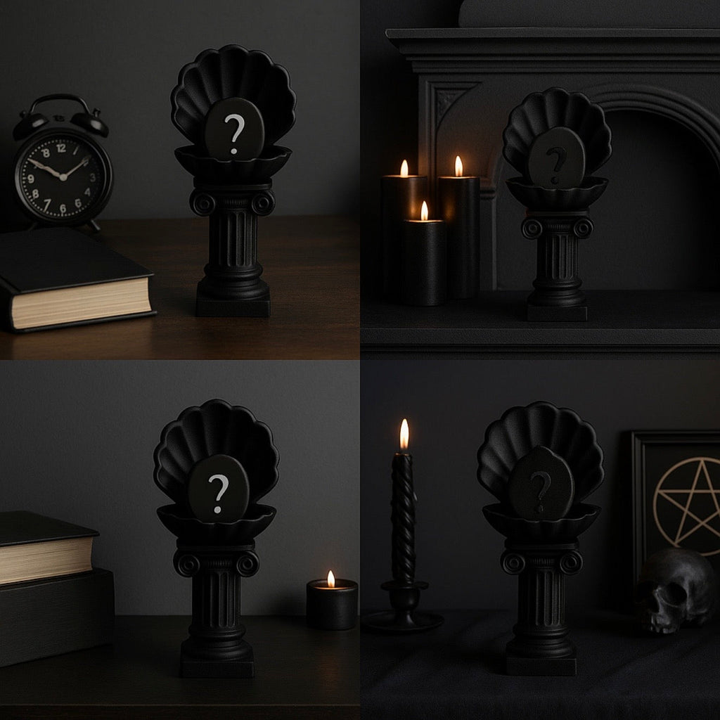 Black Gothic Clam Shell Crystal Pebble Holder – Dark Stone Like 3D Pedestal by KREATEUR Studio (Beta) | | Wiccan Center