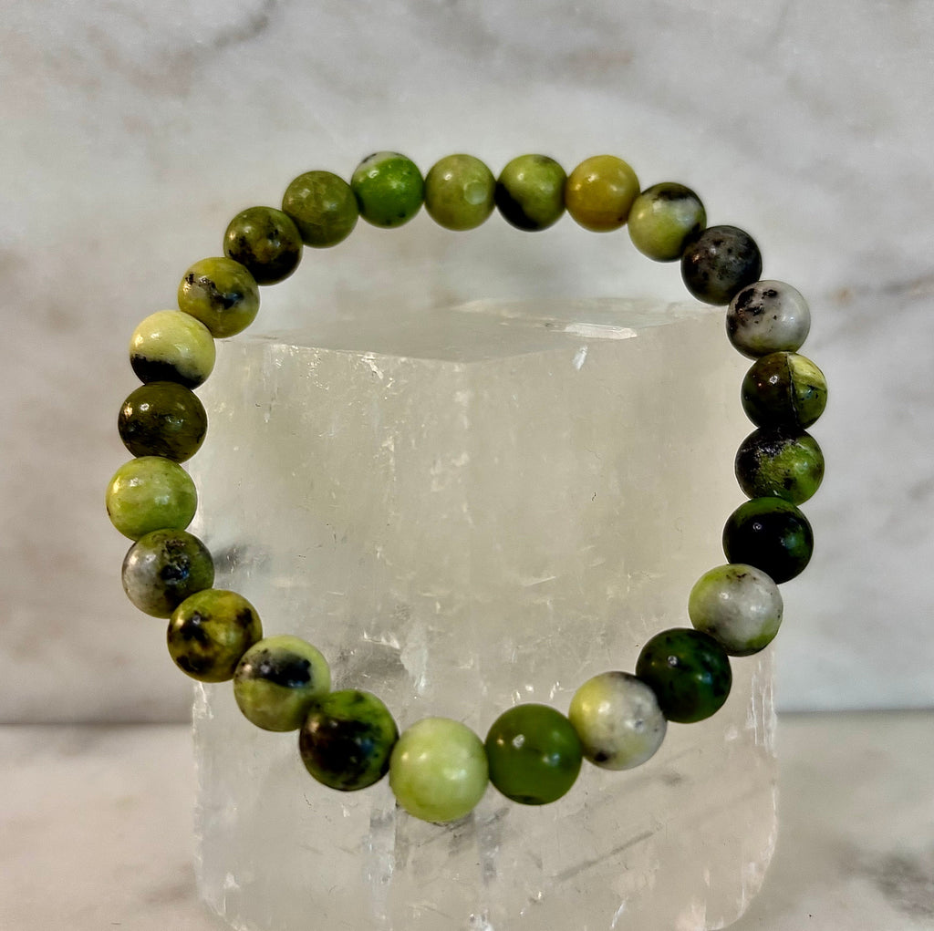 Vital Earth Serpentine Bracelet – 8mm Reiki-Infused Healing & Transformation Gemstone (7.5” Fit) | | Wiccan Center