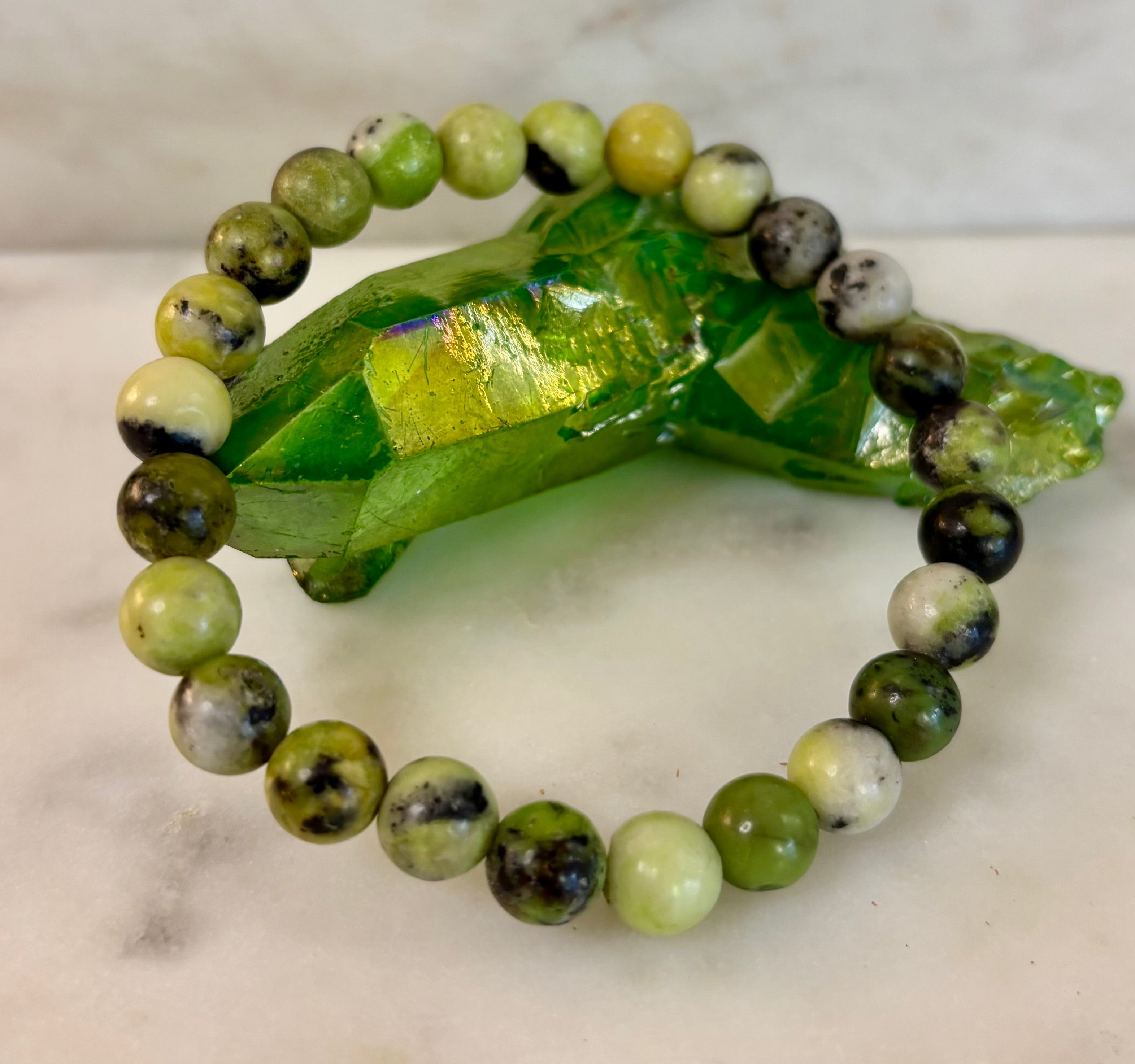 Vital Earth Serpentine Bracelet – 8mm Reiki-Infused Healing & Transformation Gemstone (7.5” Fit) | | Wiccan Center