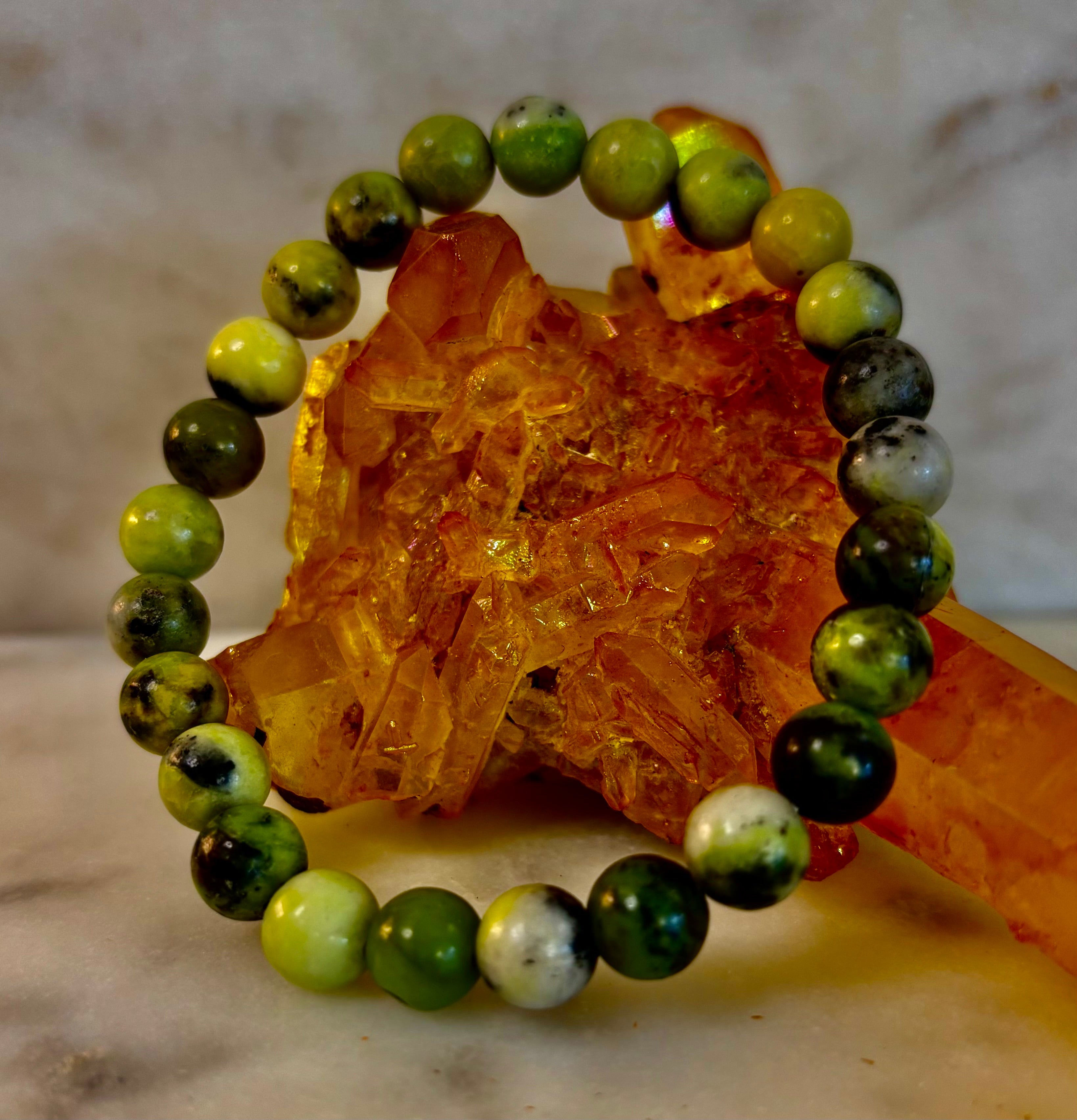 Vital Earth Serpentine Bracelet – 8mm Reiki-Infused Healing & Transformation Gemstone (7.5” Fit) | | Wiccan Center