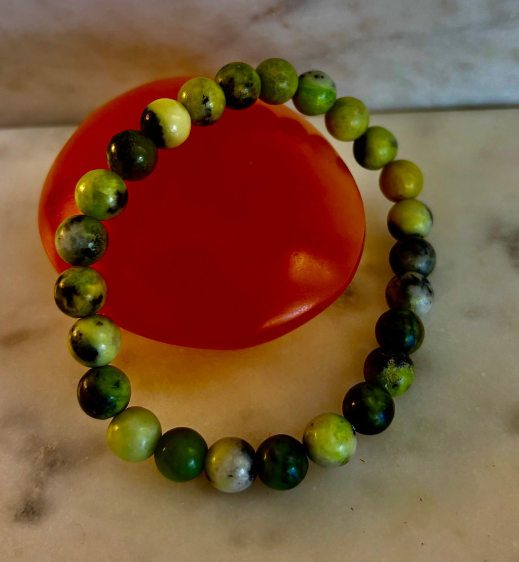 Vital Earth Serpentine Bracelet – 8mm Reiki-Infused Healing & Transformation Gemstone (7.5” Fit) | | Wiccan Center