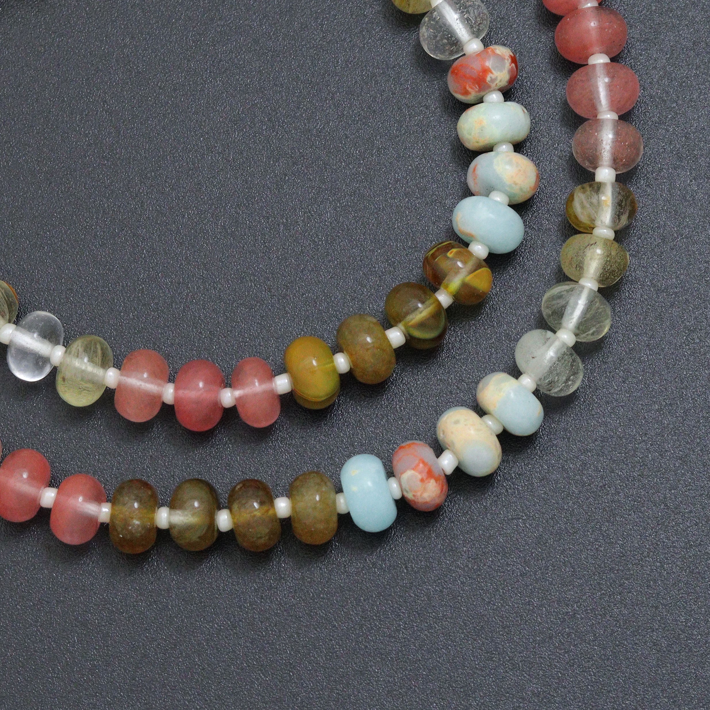 Mixed Roundelee Gemstone Beads necklace, sku#EF813