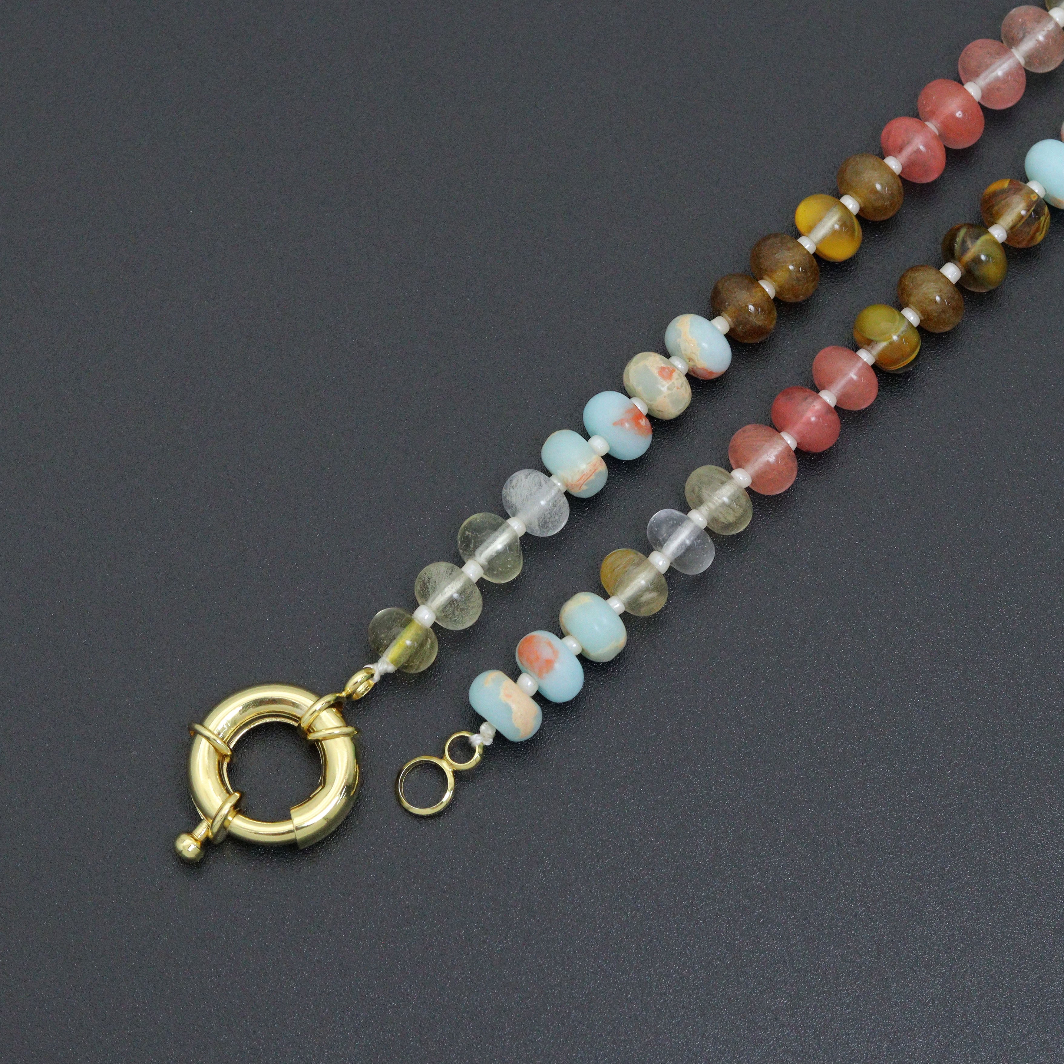Mixed Roundelee Gemstone Beads necklace, sku#EF813