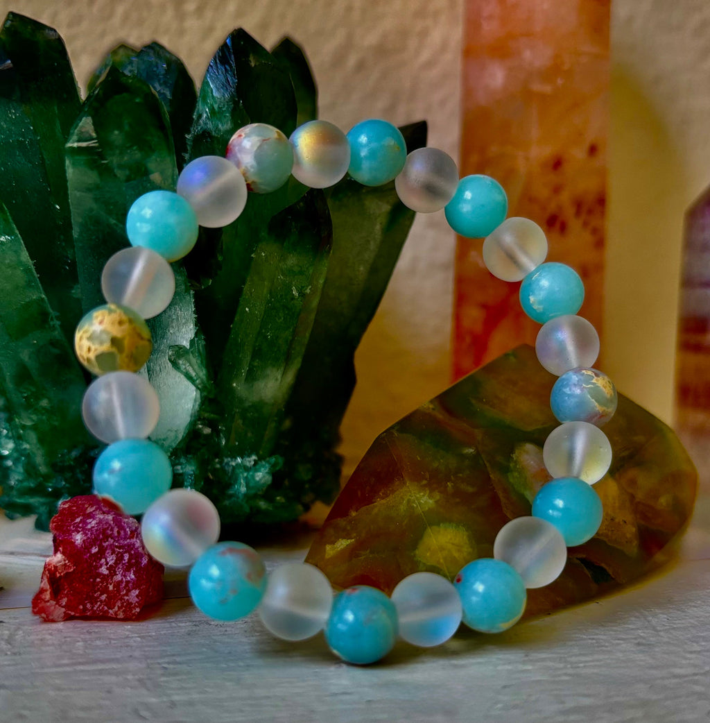 🌊 Ocean Breeze Resin Bead Bracelet – Sea Glass Vibes | | Wiccan Center