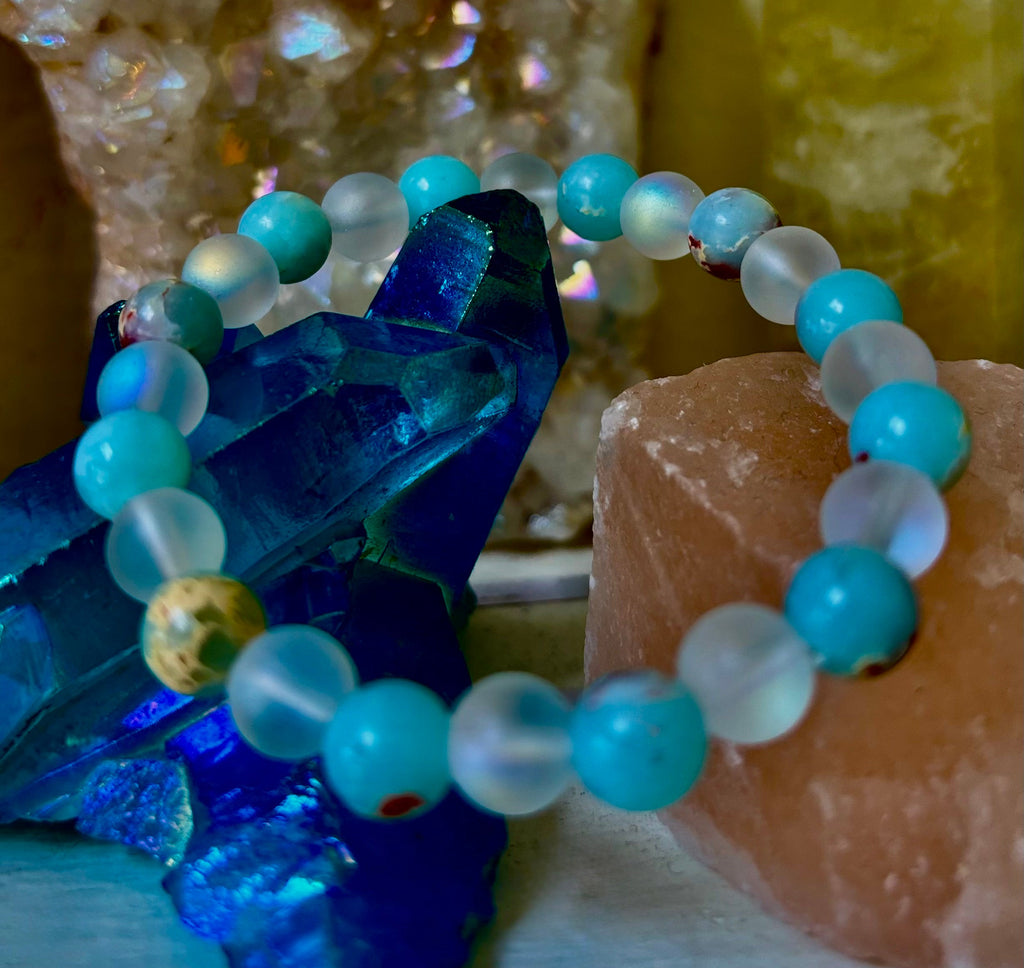 🌊 Ocean Breeze Resin Bead Bracelet – Sea Glass Vibes | | Wiccan Center