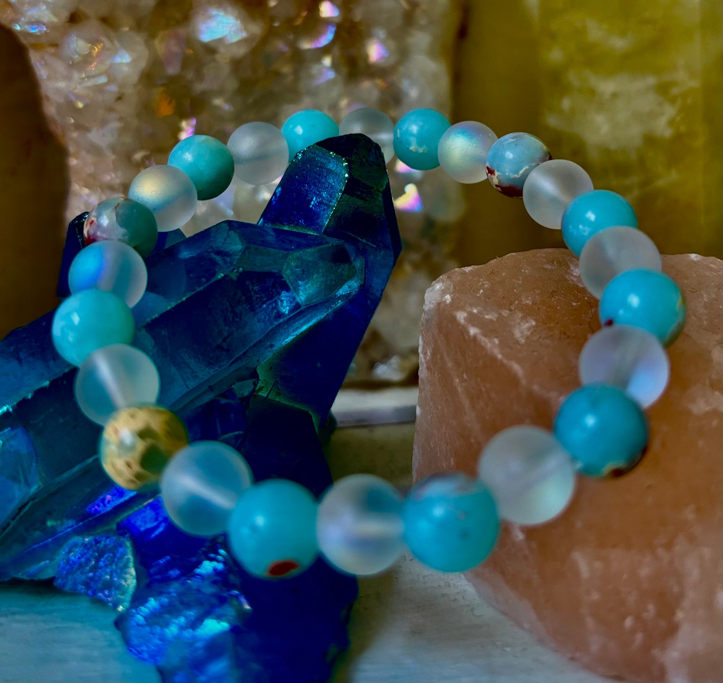 🌊 Ocean Breeze Resin Bead Bracelet – Sea Glass Vibes | | Wiccan Center