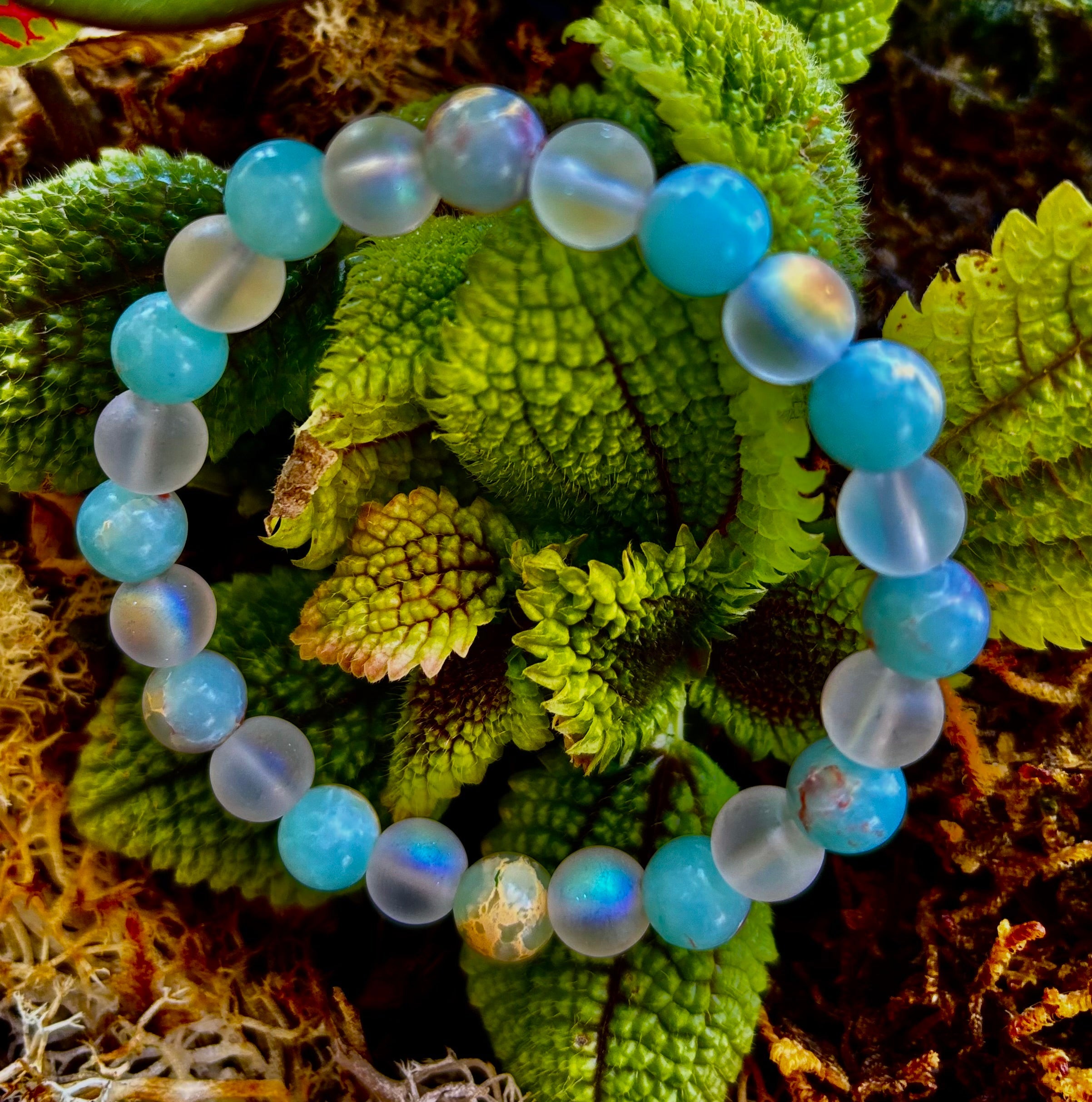 🌊 Ocean Breeze Resin Bead Bracelet – Sea Glass Vibes | | Wiccan Center