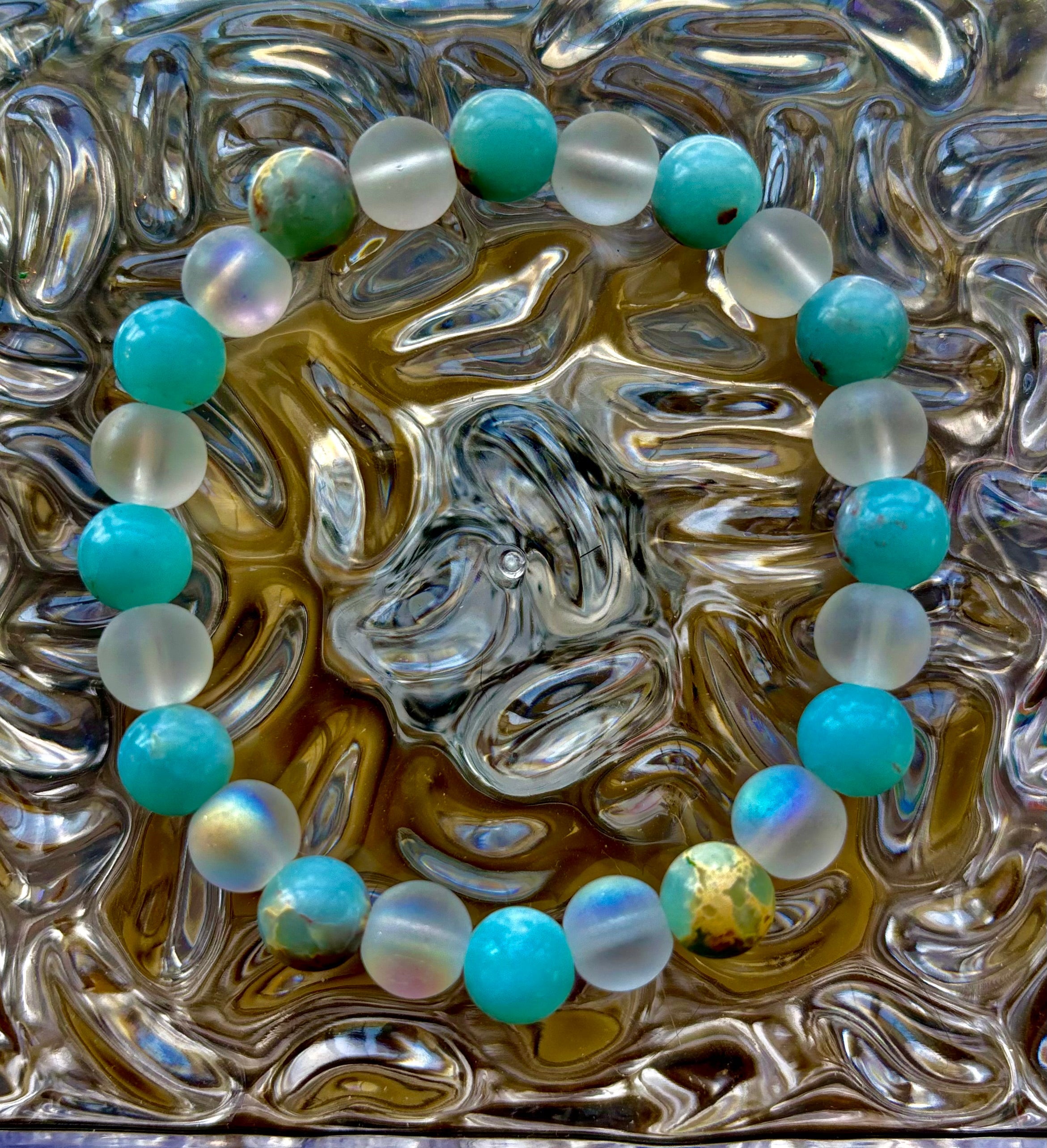 🌊 Ocean Breeze Resin Bead Bracelet – Sea Glass Vibes | | Wiccan Center