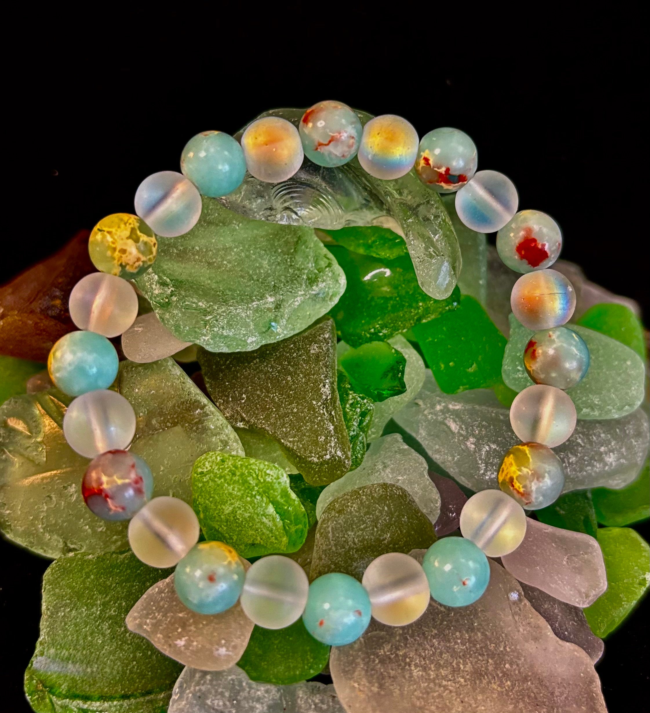 🌊 Ocean Breeze Resin Bead Bracelet – Sea Glass Vibes | | Wiccan Center