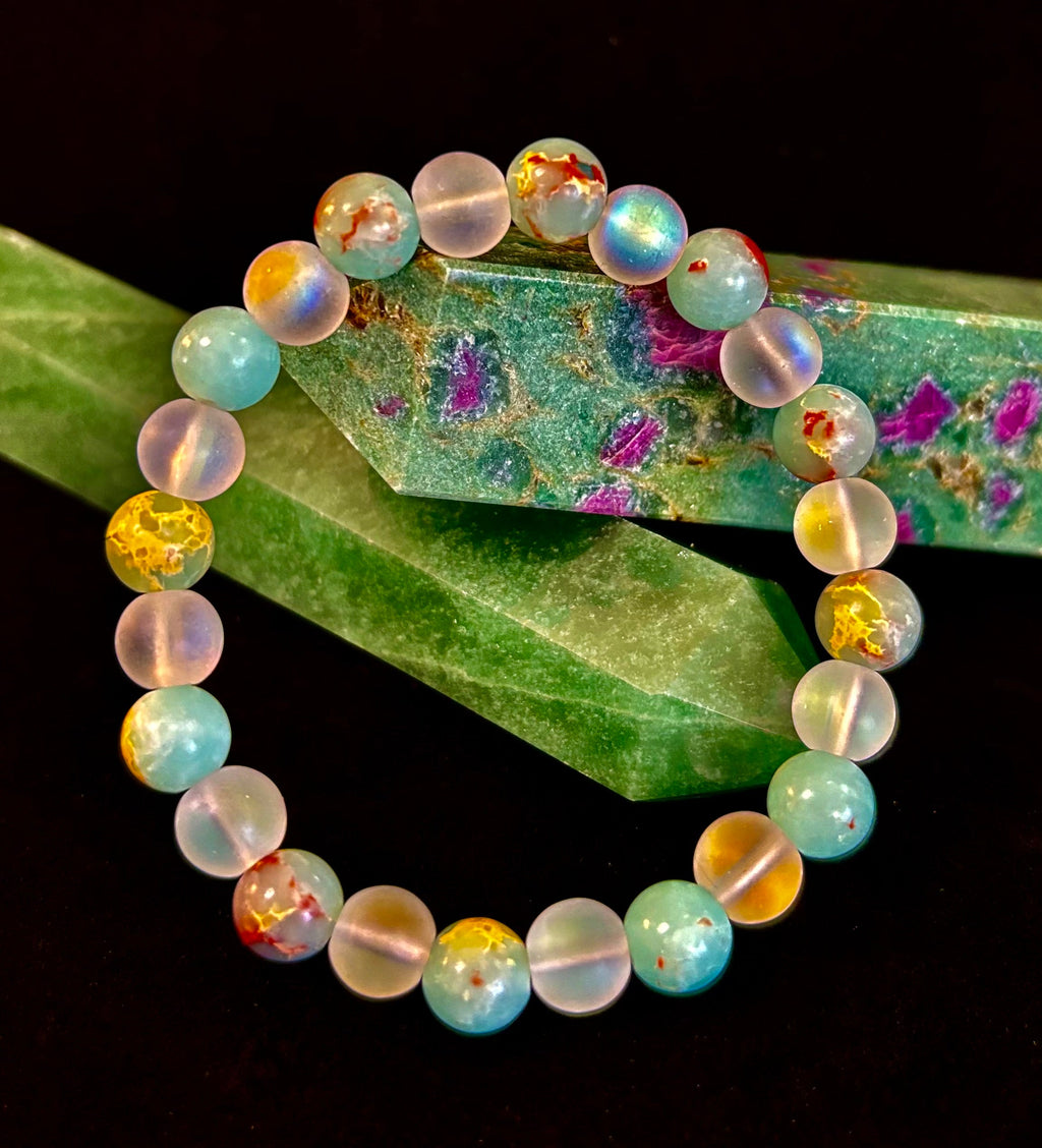 🌊 Ocean Breeze Resin Bead Bracelet – Sea Glass Vibes | | Wiccan Center