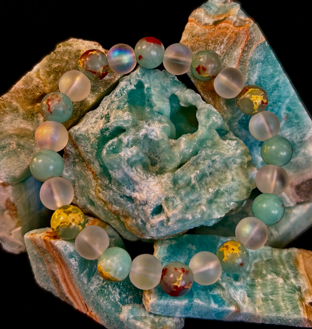 🌊 Ocean Breeze Resin Bead Bracelet – Sea Glass Vibes | | Wiccan Center