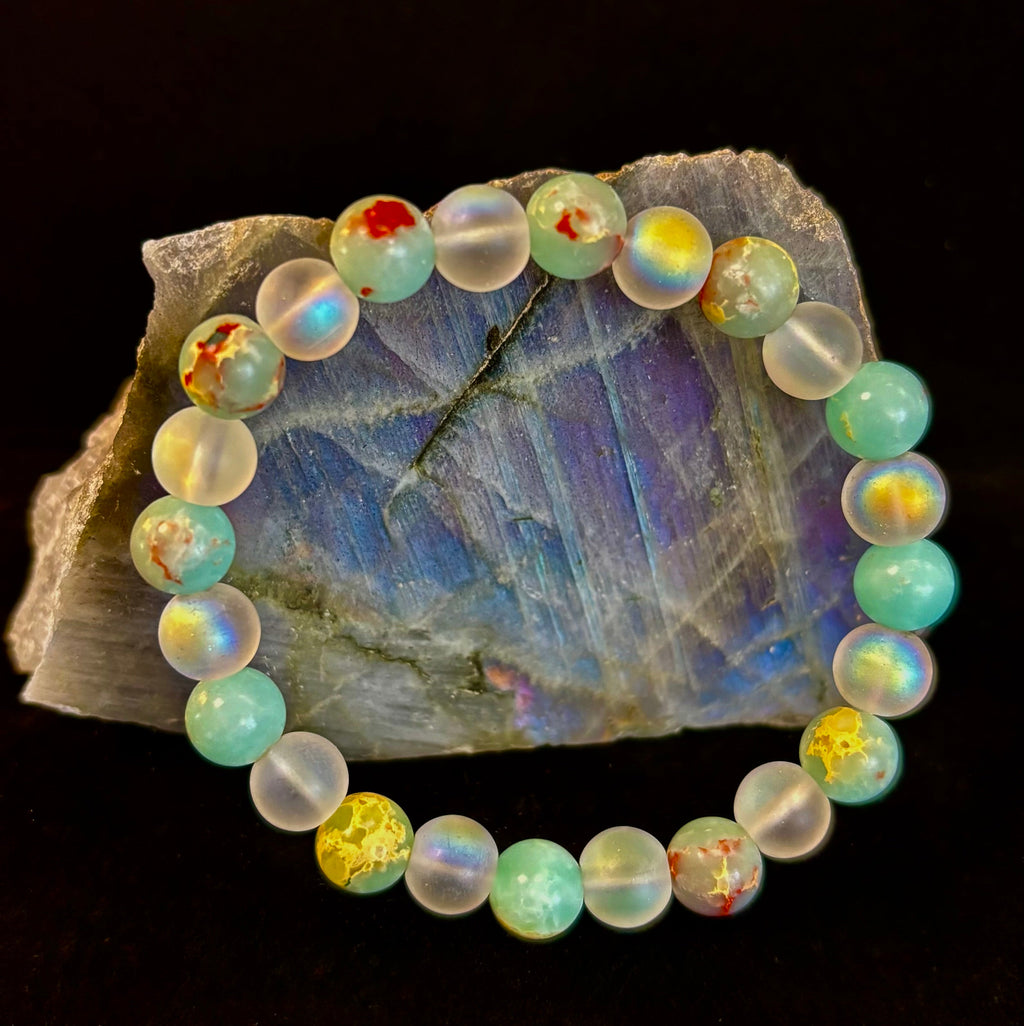 🌊 Ocean Breeze Resin Bead Bracelet – Sea Glass Vibes | | Wiccan Center