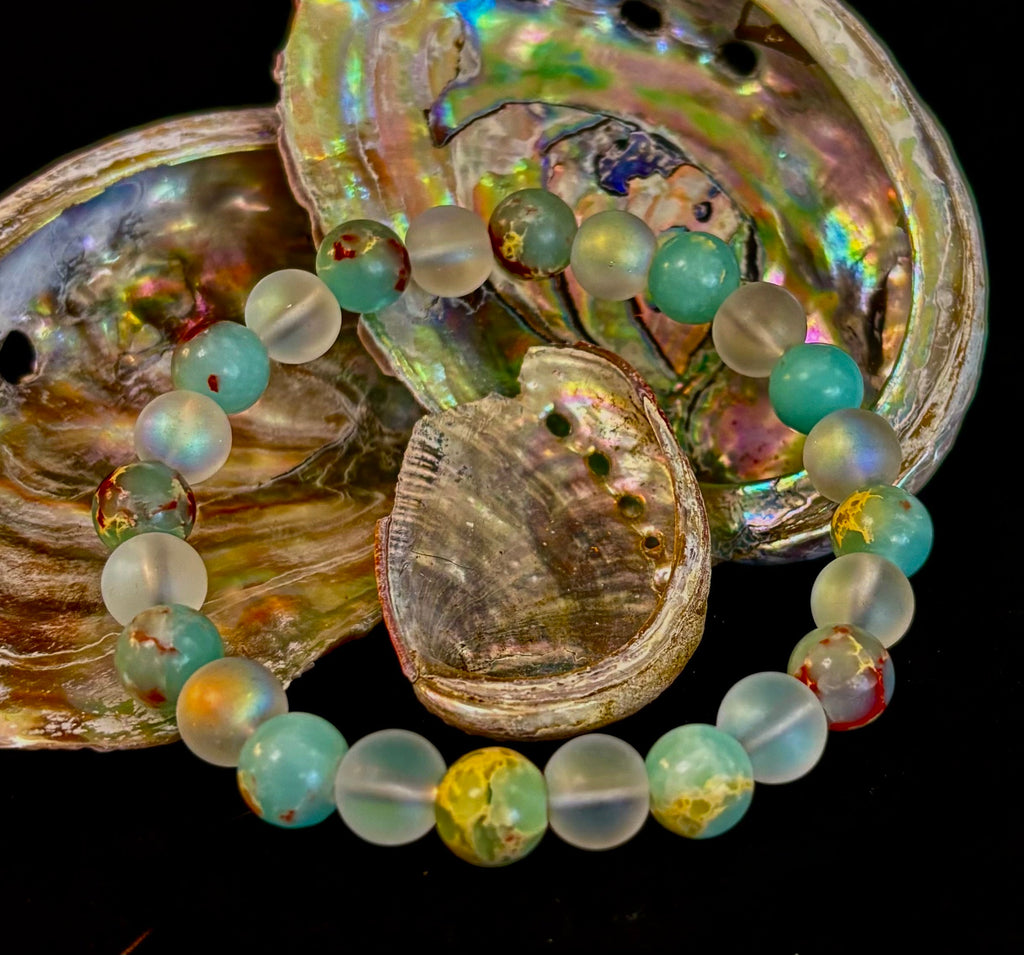 🌊 Ocean Breeze Resin Bead Bracelet – Sea Glass Vibes | | Wiccan Center