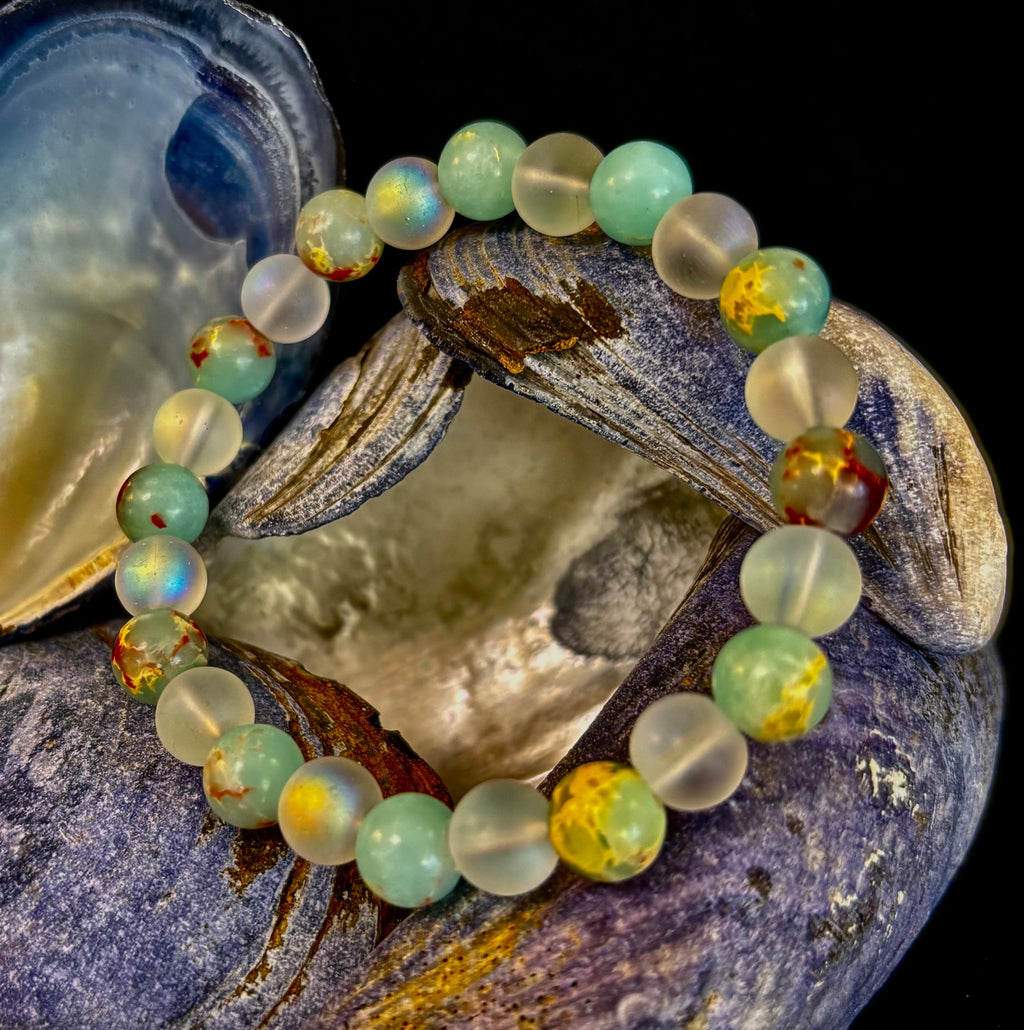 🌊 Ocean Breeze Resin Bead Bracelet – Sea Glass Vibes | | Wiccan Center