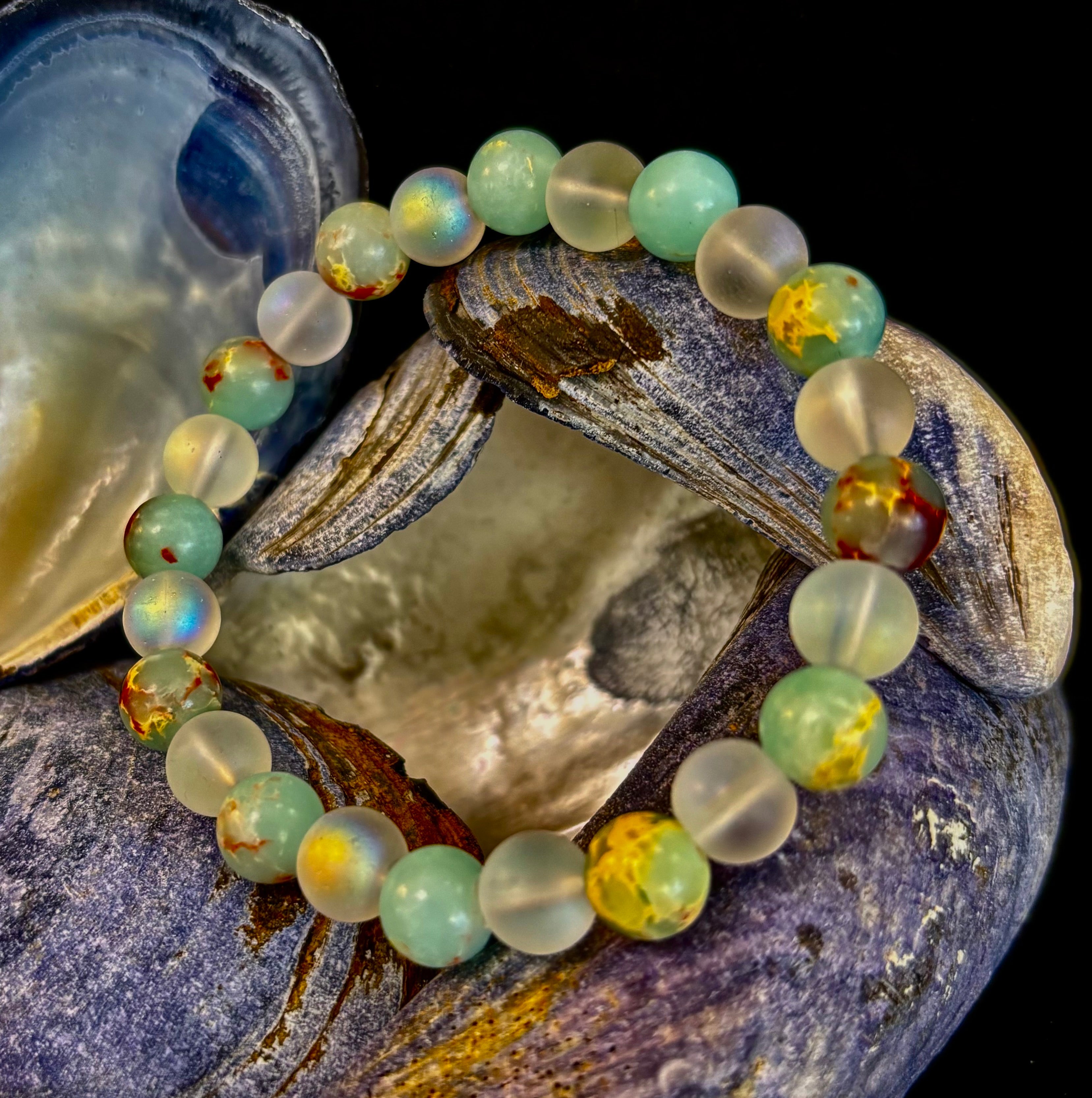 🌊 Ocean Breeze Resin Bead Bracelet – Sea Glass Vibes | | Wiccan Center