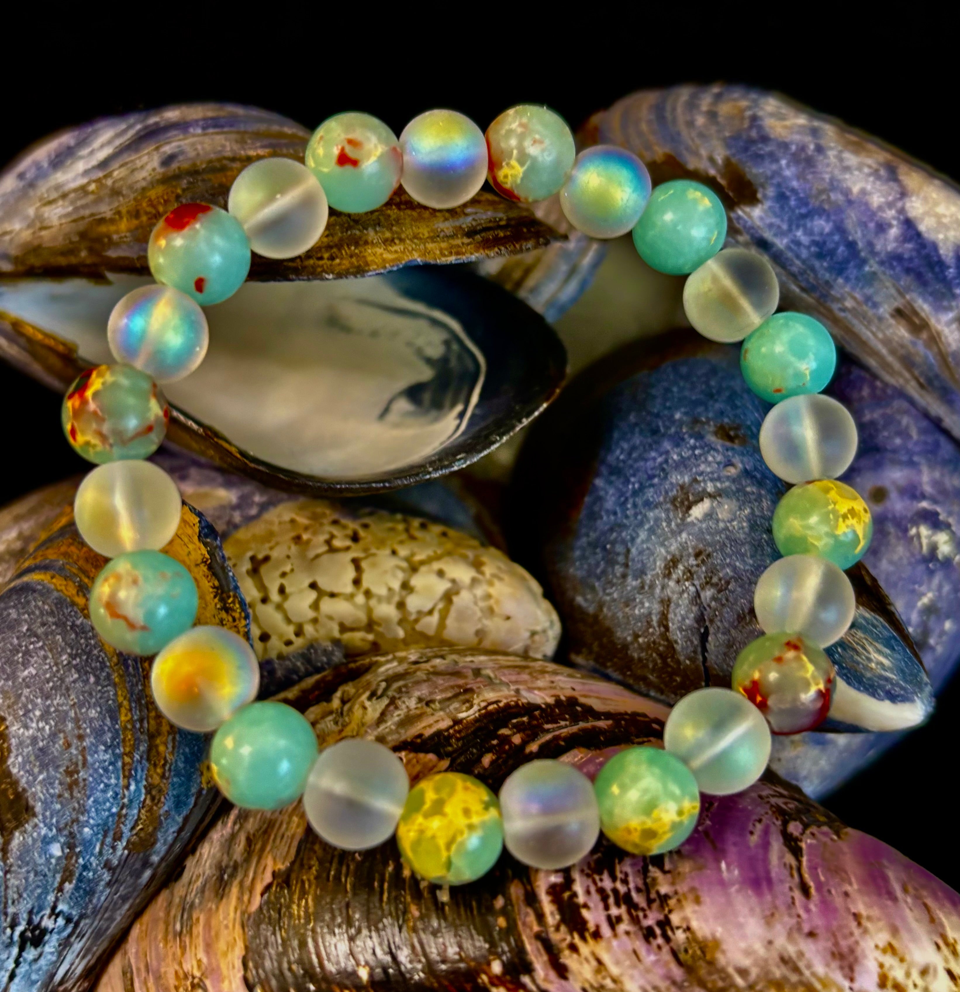 🌊 Ocean Breeze Resin Bead Bracelet – Sea Glass Vibes | | Wiccan Center