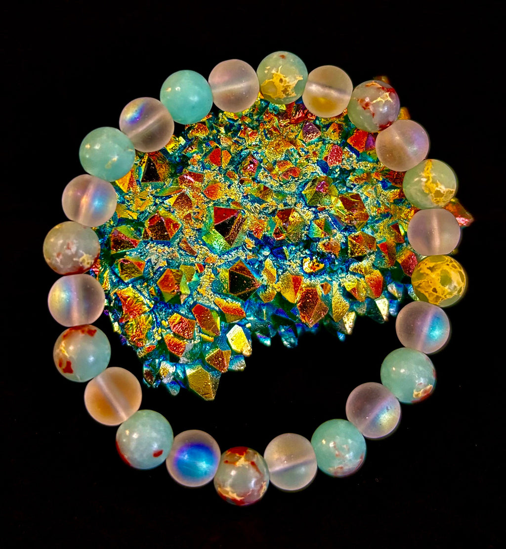 🌊 Ocean Breeze Resin Bead Bracelet – Sea Glass Vibes | | Wiccan Center