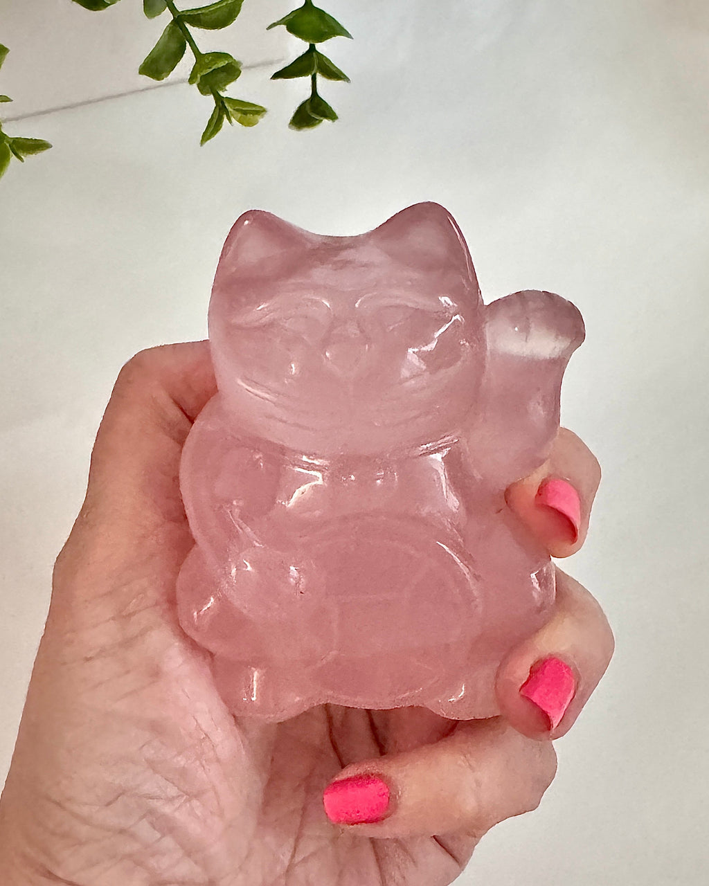 Gemmy Rose Quartz Crystal Lucky Cat, Maneki Neko, Fortune Cat, Large (3.2”) | Crystals | Wiccan Center