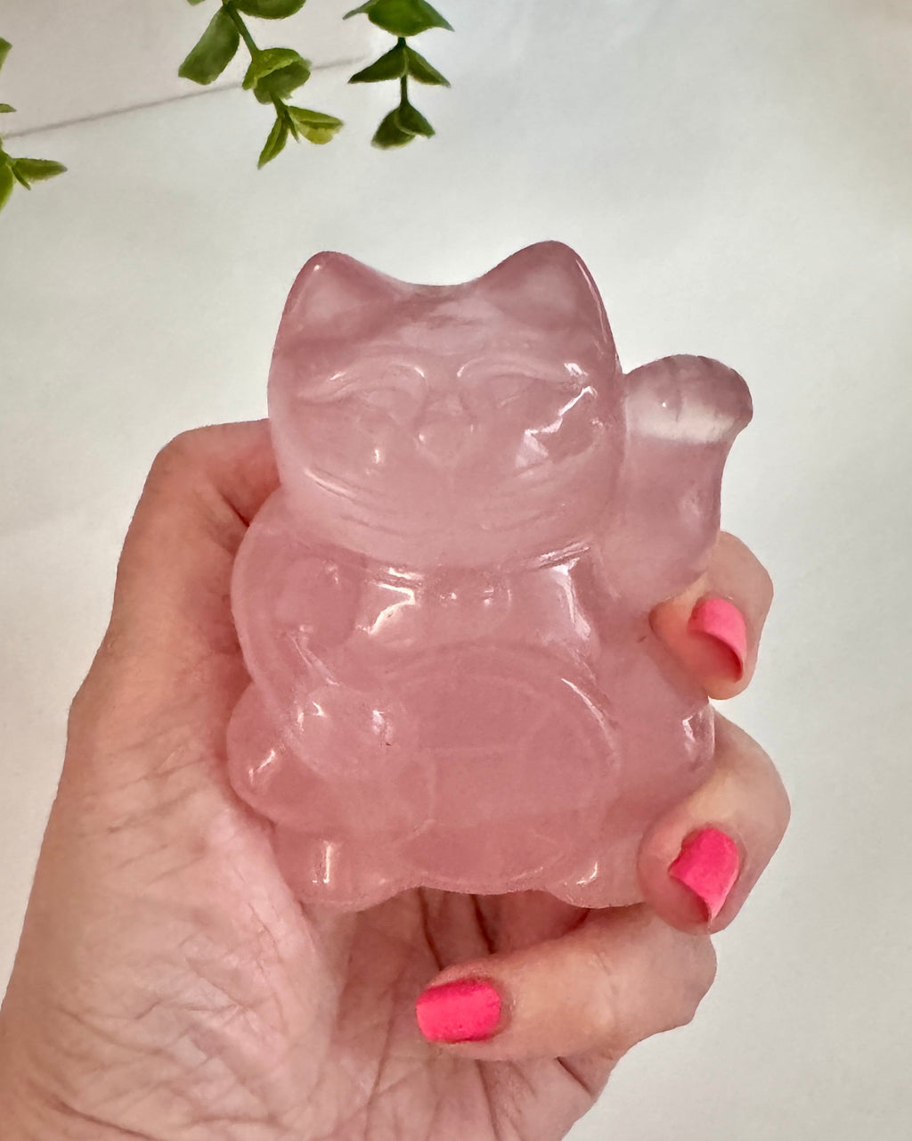 Gemmy Rose Quartz Crystal Lucky Cat, Maneki Neko, Fortune Cat, Large (3.2”) | Crystals | Wiccan Center