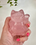 Gemmy Rose Quartz Crystal Lucky Cat, Maneki Neko, Fortune Cat, Large (3.2”) | Crystals | Wiccan Center
