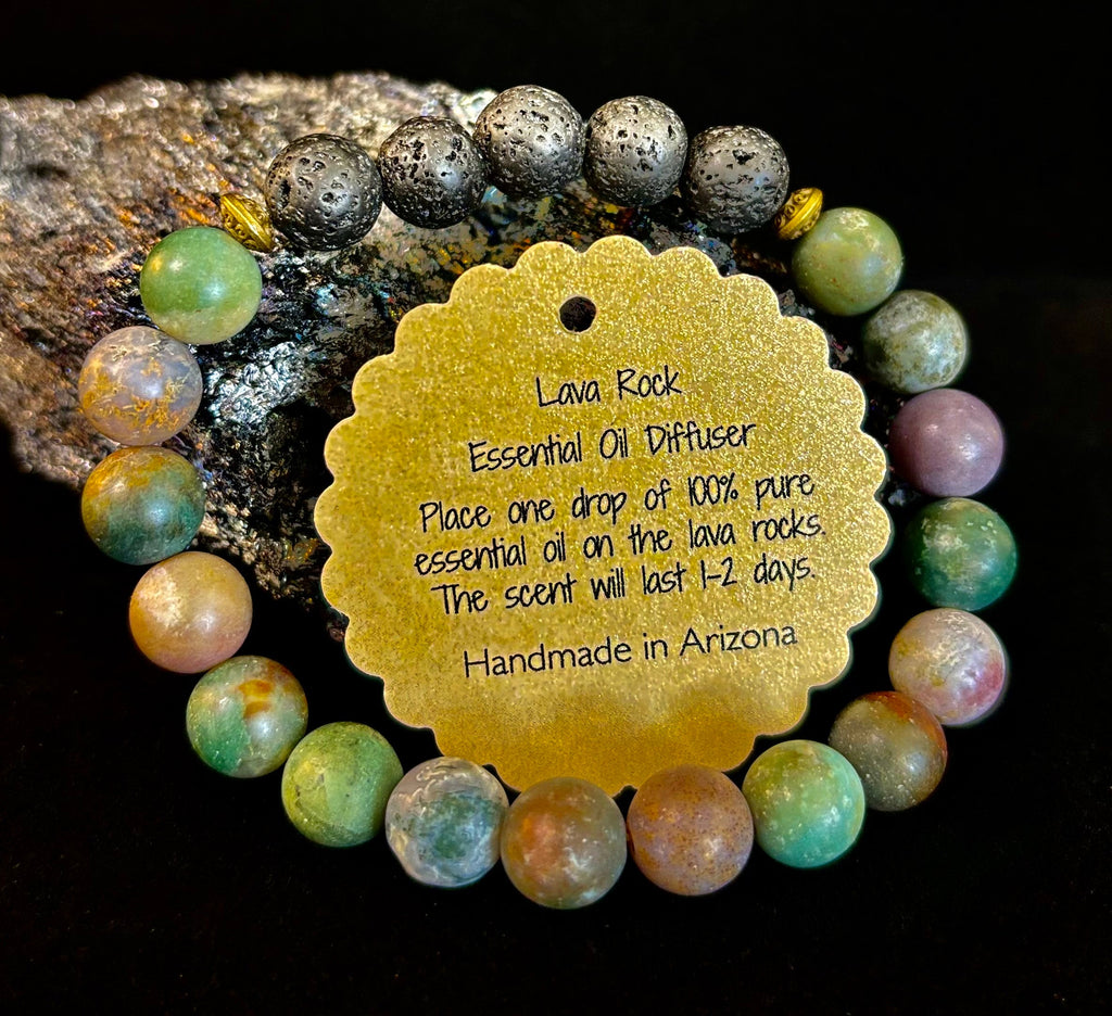 🌿 Grounded Strength Indian Agate Diffuser Bracelet – Lava Stone Energy (10mm) | | Wiccan Center