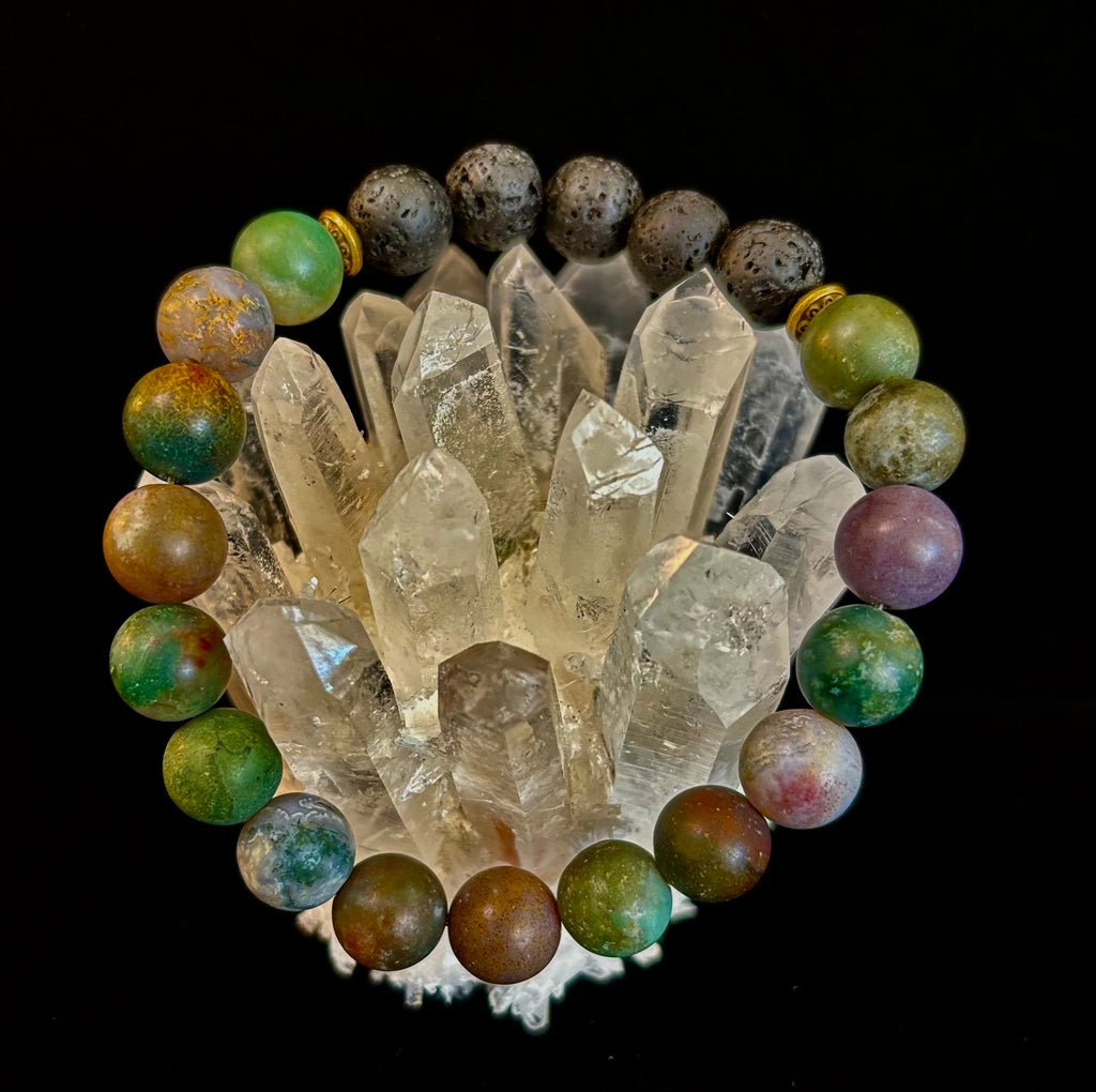 🌿 Grounded Strength Indian Agate Diffuser Bracelet – Lava Stone Energy (10mm) | | Wiccan Center
