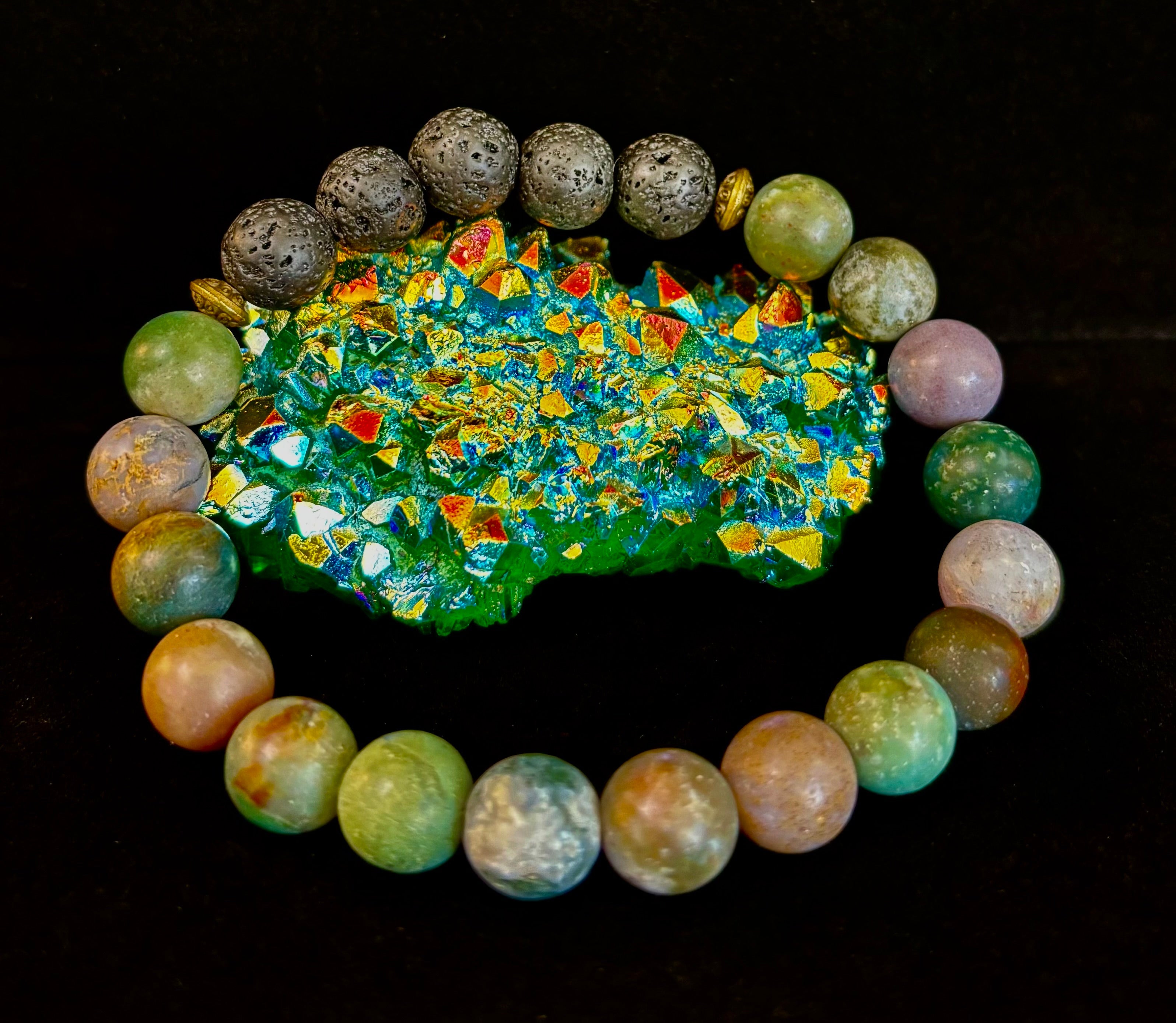 🌿 Grounded Strength Indian Agate Diffuser Bracelet – Lava Stone Energy (10mm) | | Wiccan Center