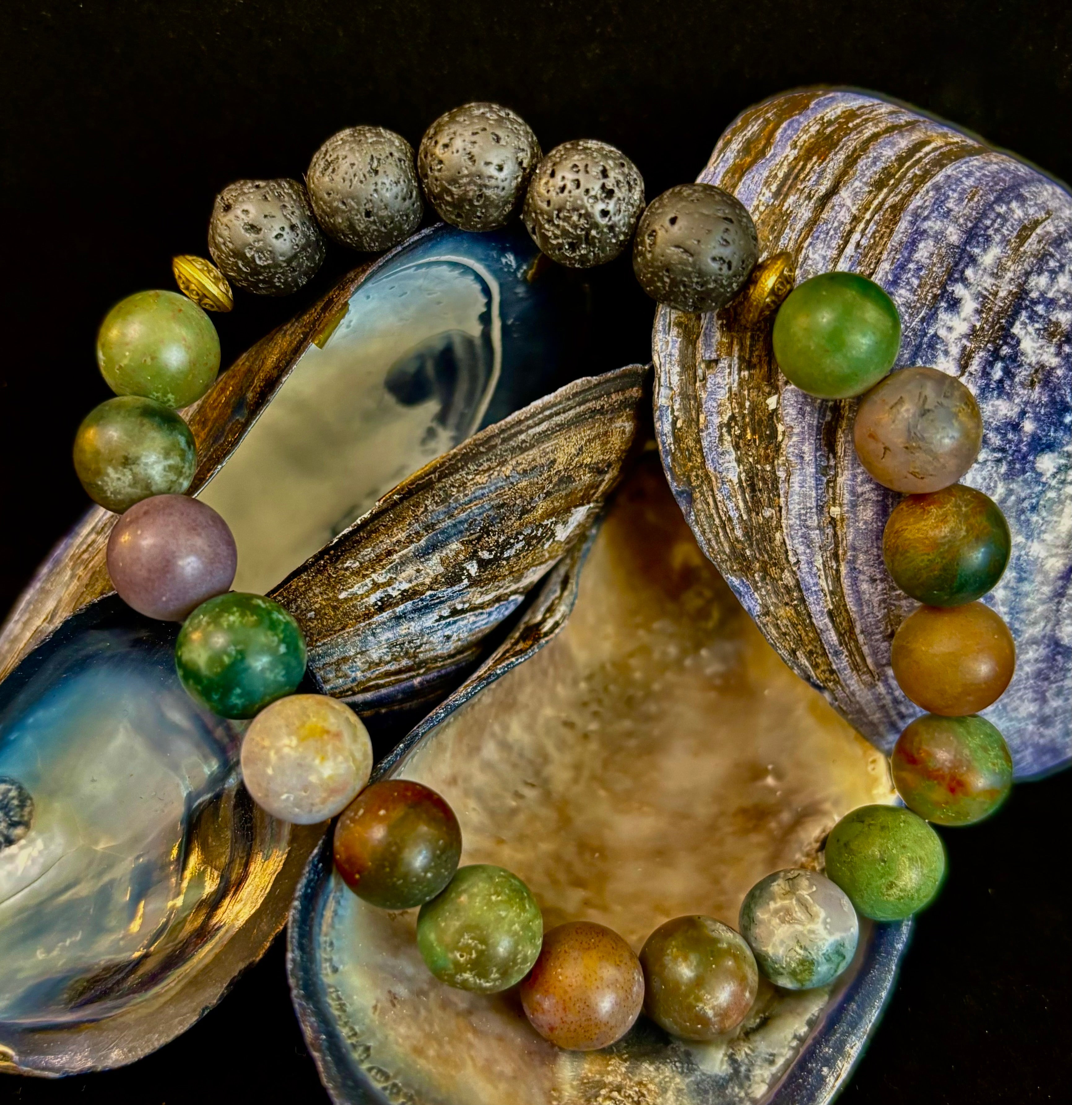🌿 Grounded Strength Indian Agate Diffuser Bracelet – Lava Stone Energy (10mm) | | Wiccan Center