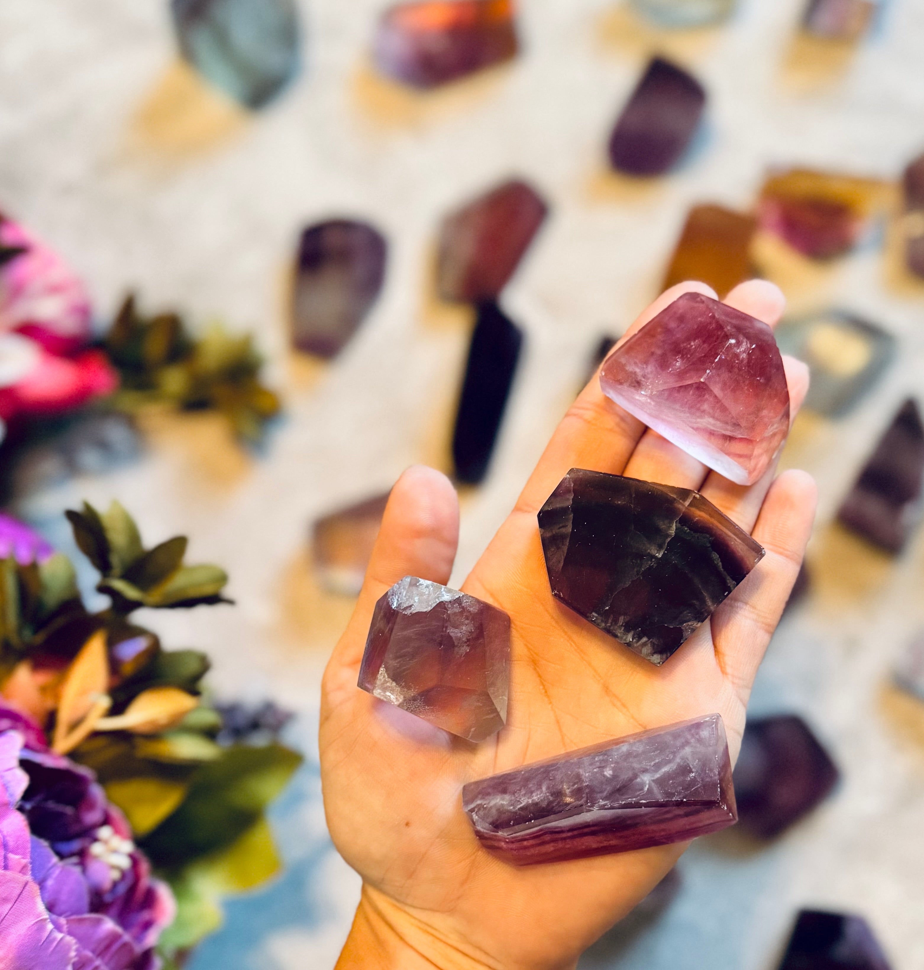 CANDY Fluorite Shapes, Polished Fluorite Freeforms, Fluorescent Crystals | | Wiccan Center