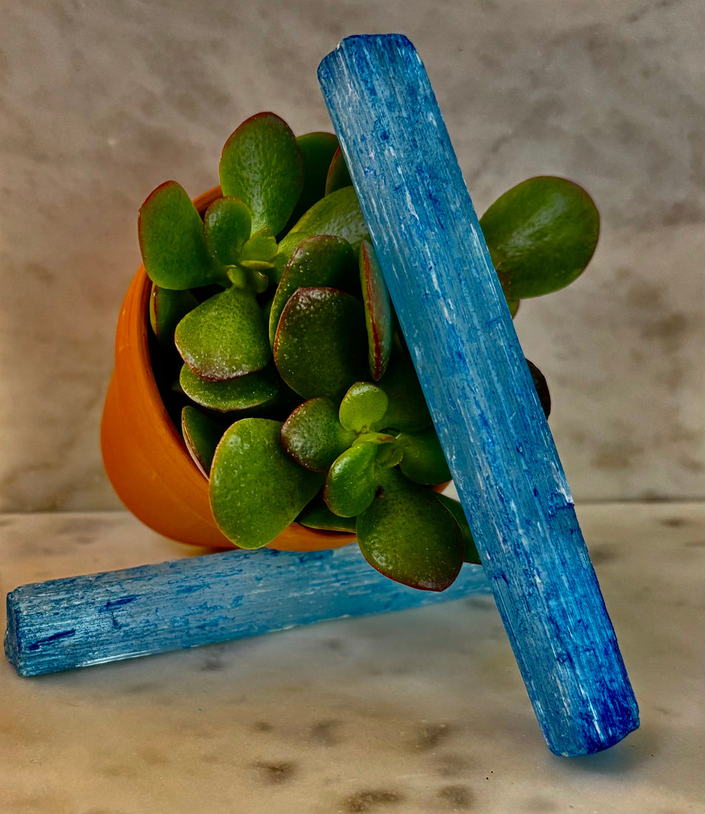 Blue Selenite Charging Stick (6”) – Dyed Raw Crystal Wand for Energy Cleansing, Protection & Spiritual Clarity | | Wiccan Center