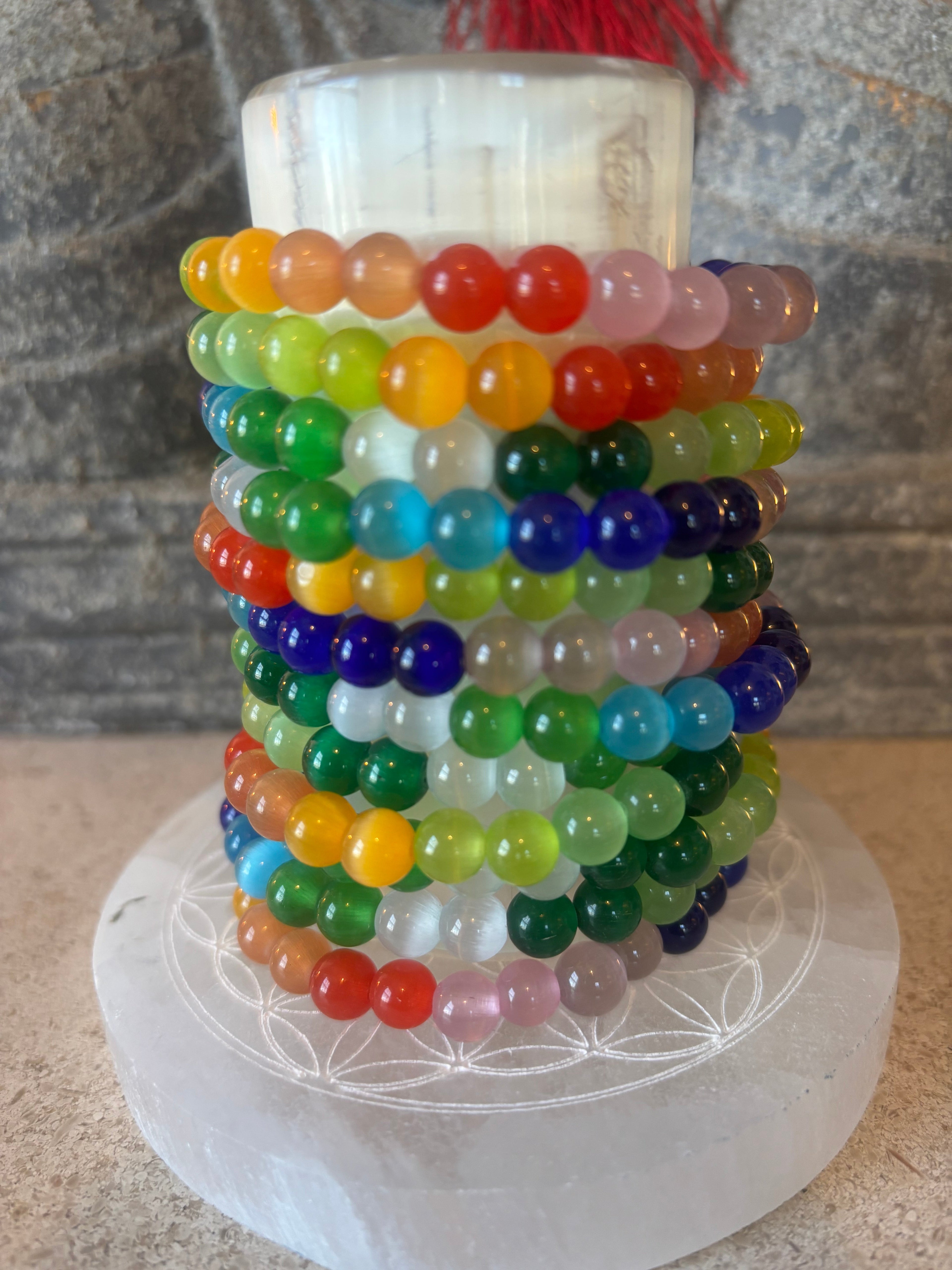 Rainbow Cat’s Eye Beaded Bracelet – Chakra Inspired Multicolor Bracelet | Pride Energy Jewelry | | Wiccan Center