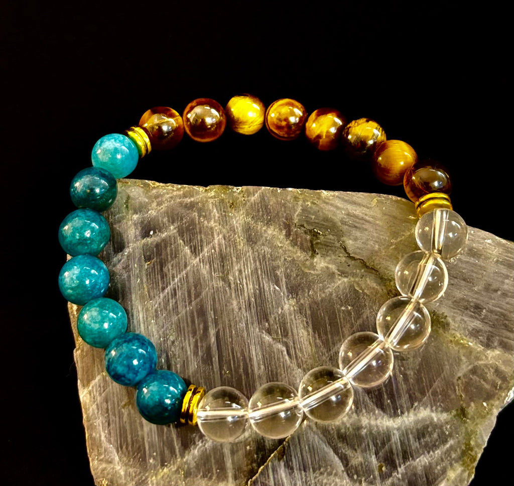 Weight Loss Support Intention Bracelet – Blue Apatite, Tiger Eye & Clear Quartz - Motivation, Willpower & Energy Balance | | Wiccan Center
