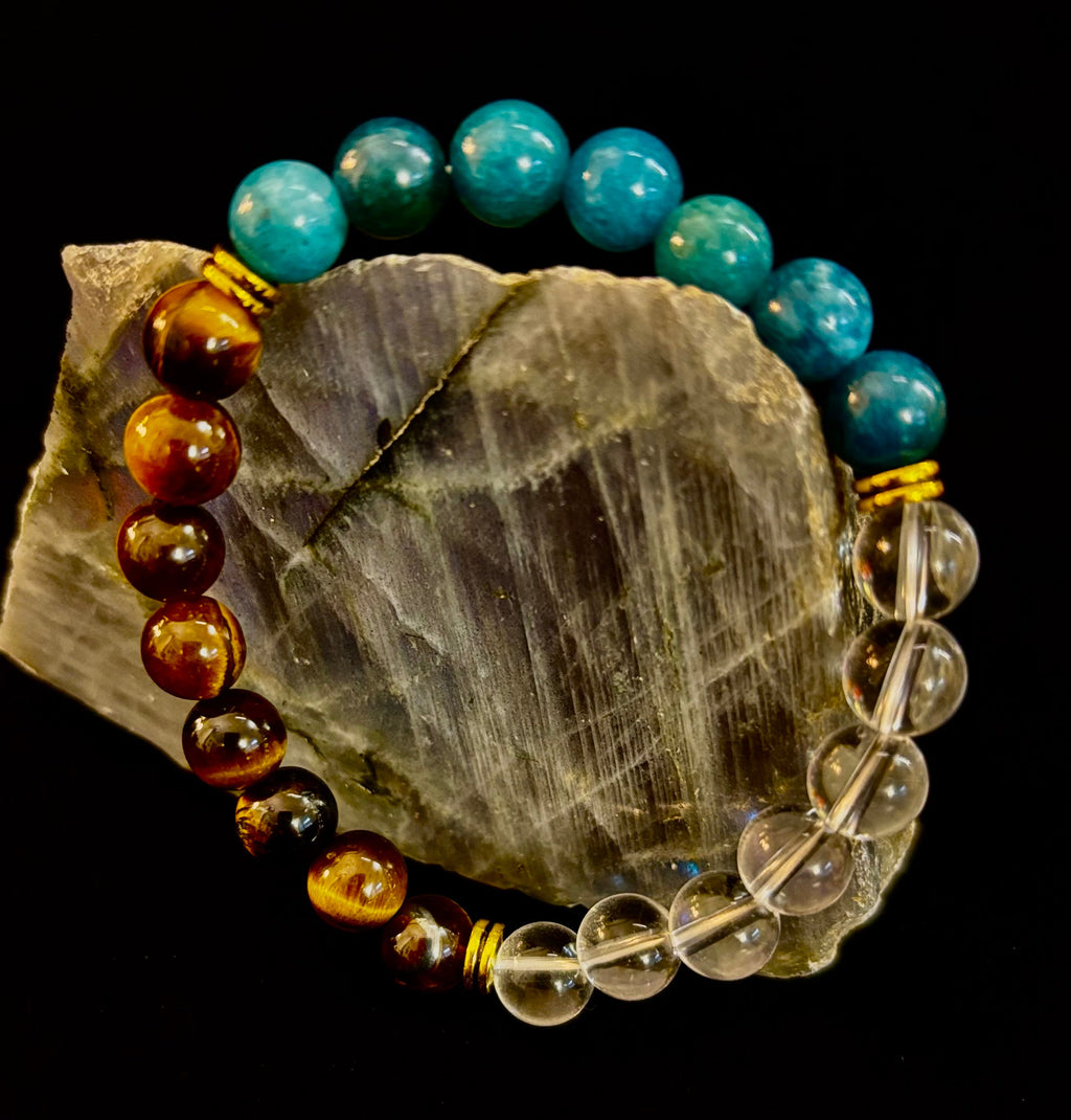 Weight Loss Support Intention Bracelet – Blue Apatite, Tiger Eye & Clear Quartz - Motivation, Willpower & Energy Balance | | Wiccan Center